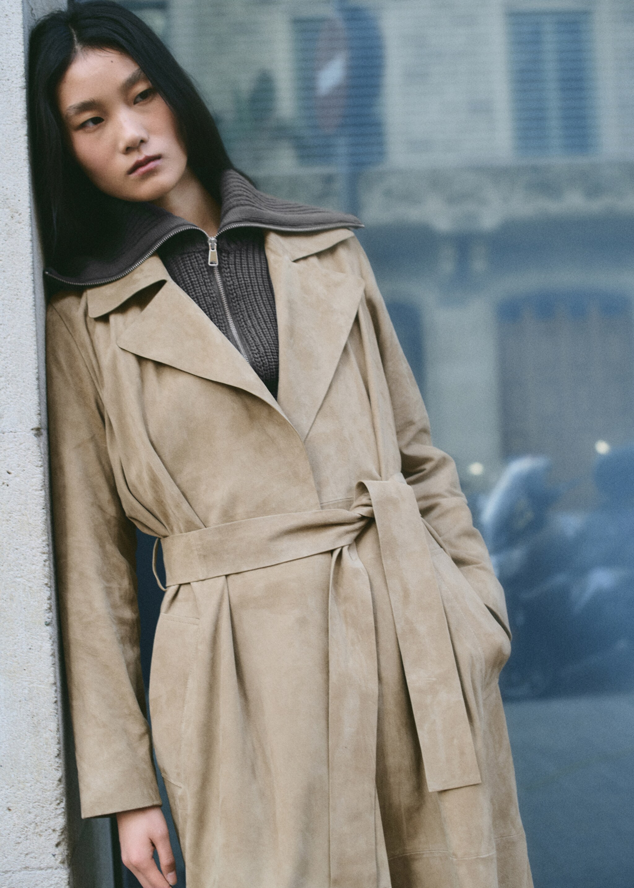 Suede trench 100% leather with belt - Medium plane, Medium Brown. Ref: 27064433-00.