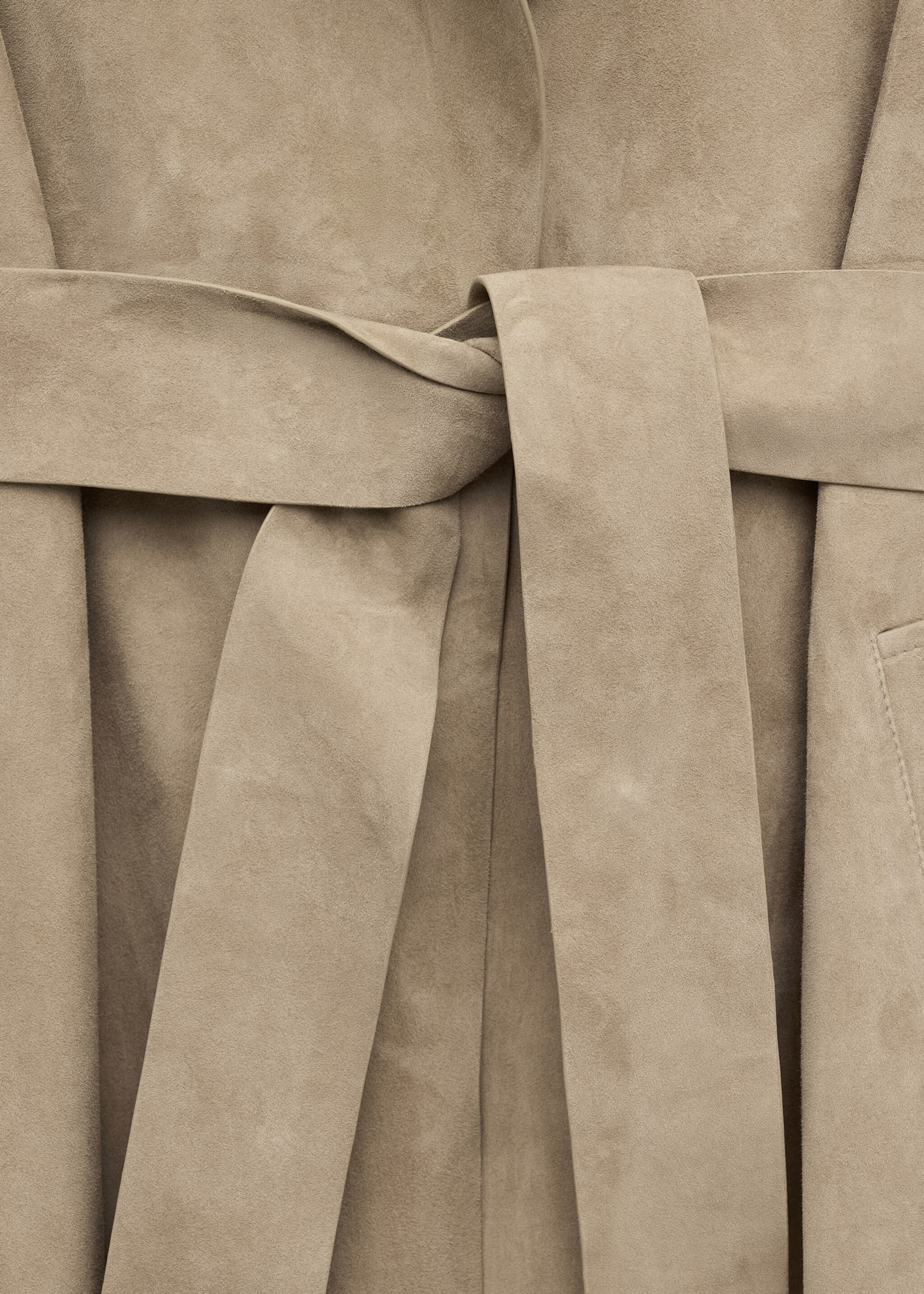 Suede trench 100% leather with belt - Details of the article 0, Medium Brown. Ref: 27064433-00.