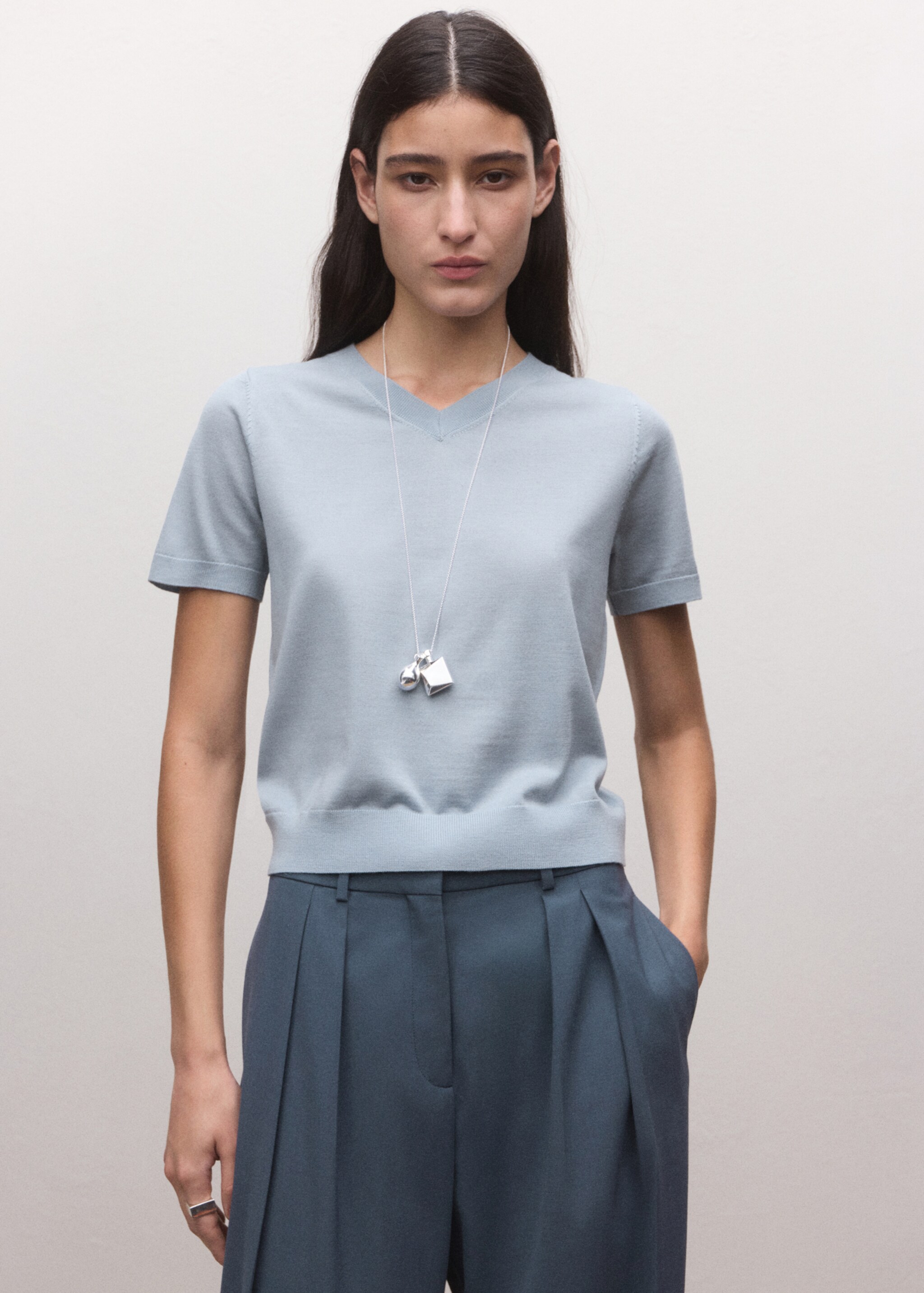 100% wool short-sleeved sweater - Medium plane, Medium Grey. Ref: 27064440-00.