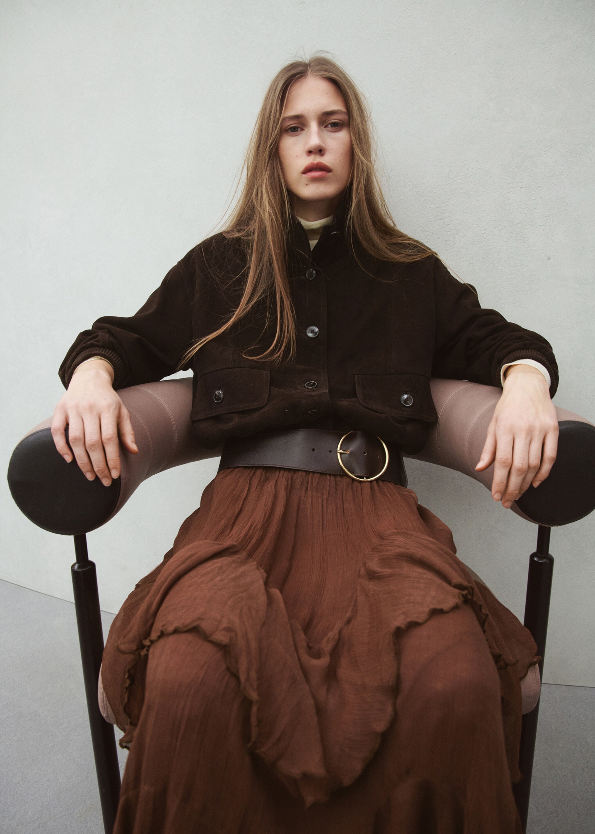 Ruffled chiffon skirt - Medium plane, Brown. Ref: 27064446-00.