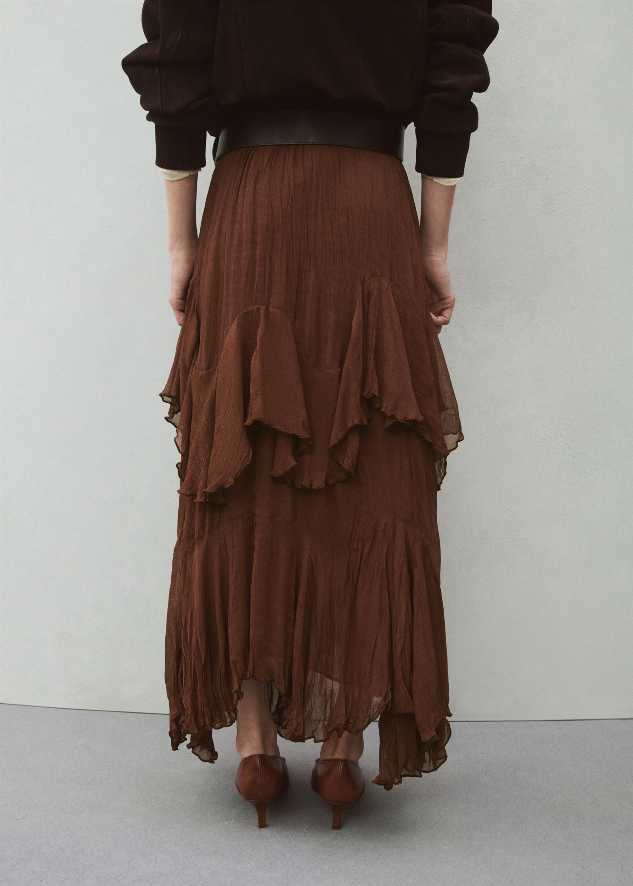 Ruffled chiffon skirt - Reverse of the article, Brown. Ref: 27064446-00.