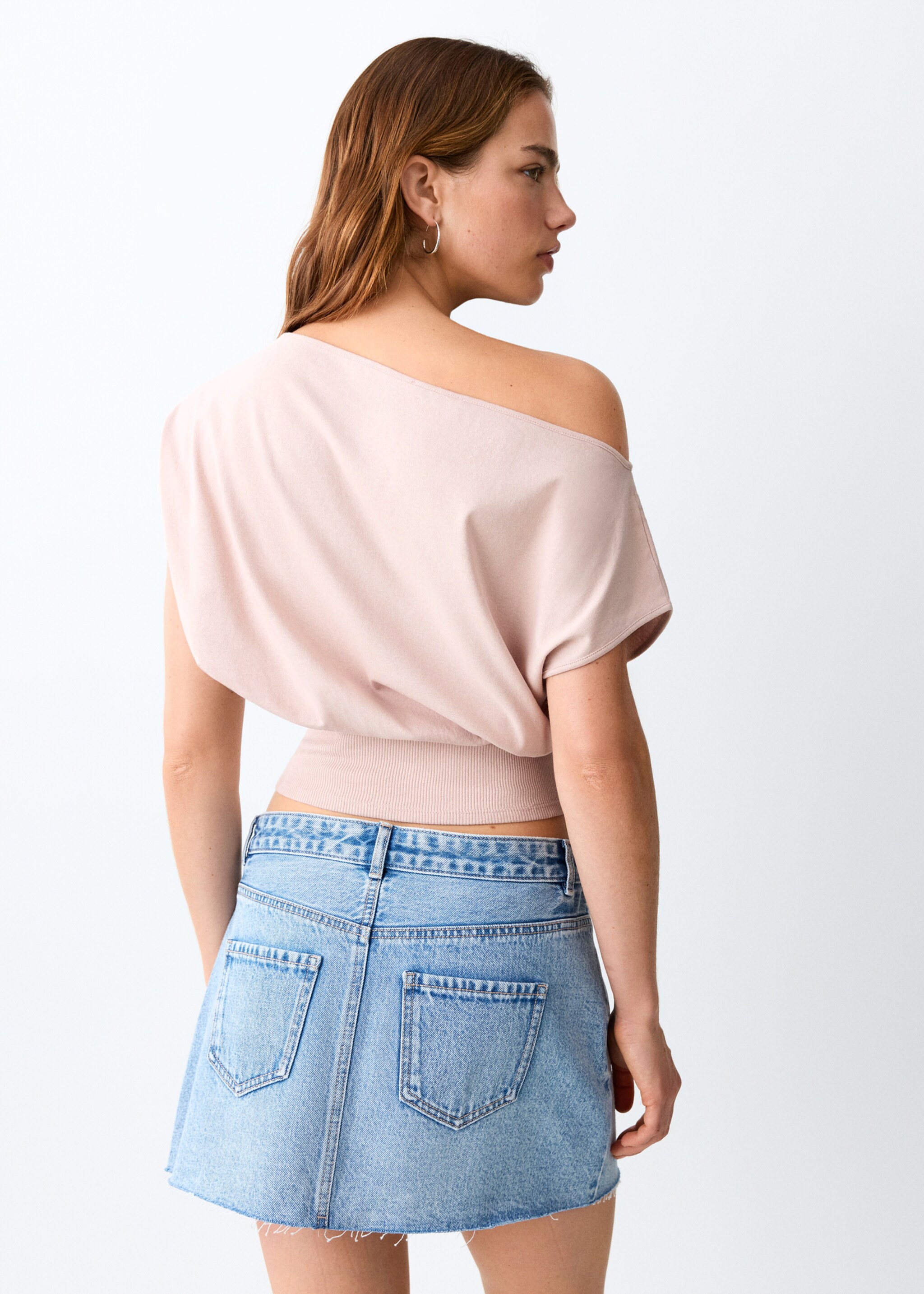 Gathered boat neck top - Reverse of the article, Pink. Ref: 27064450-00.