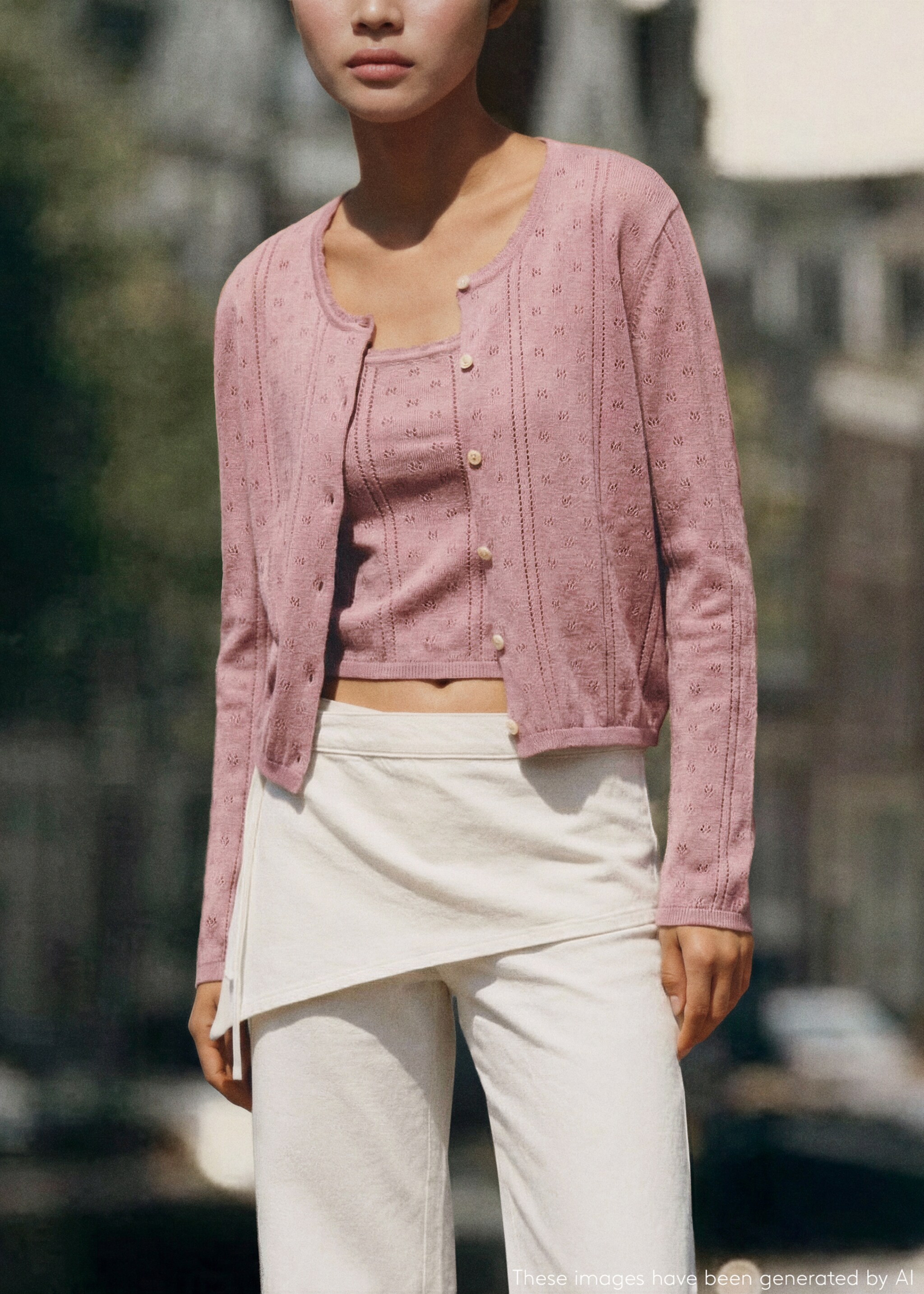 Openwork knit cardigan - Details of the article 5, Pink. Ref: 27064770-00.