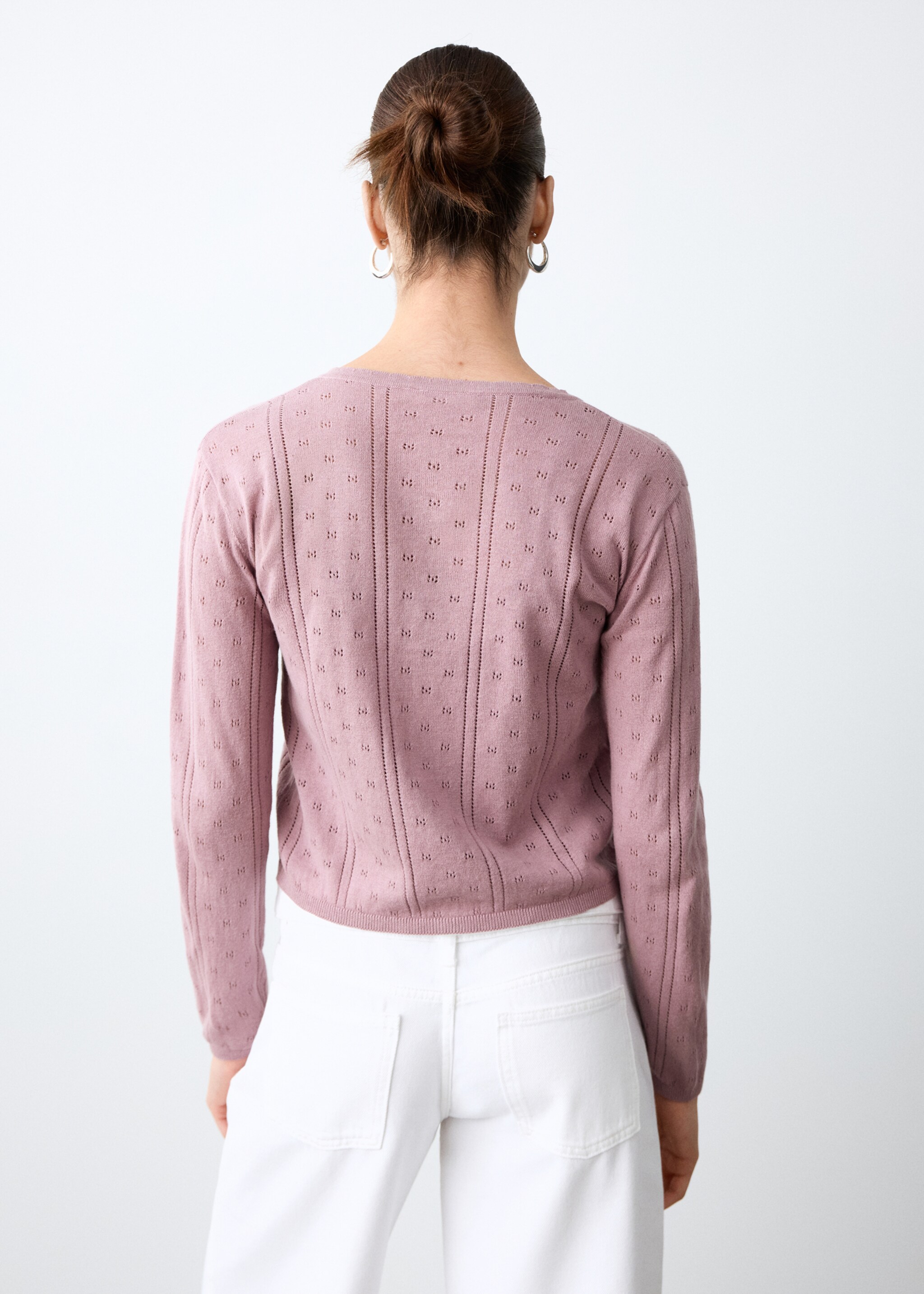 Openwork knit cardigan - Reverse of the article, Pink. Ref: 27064770-00.