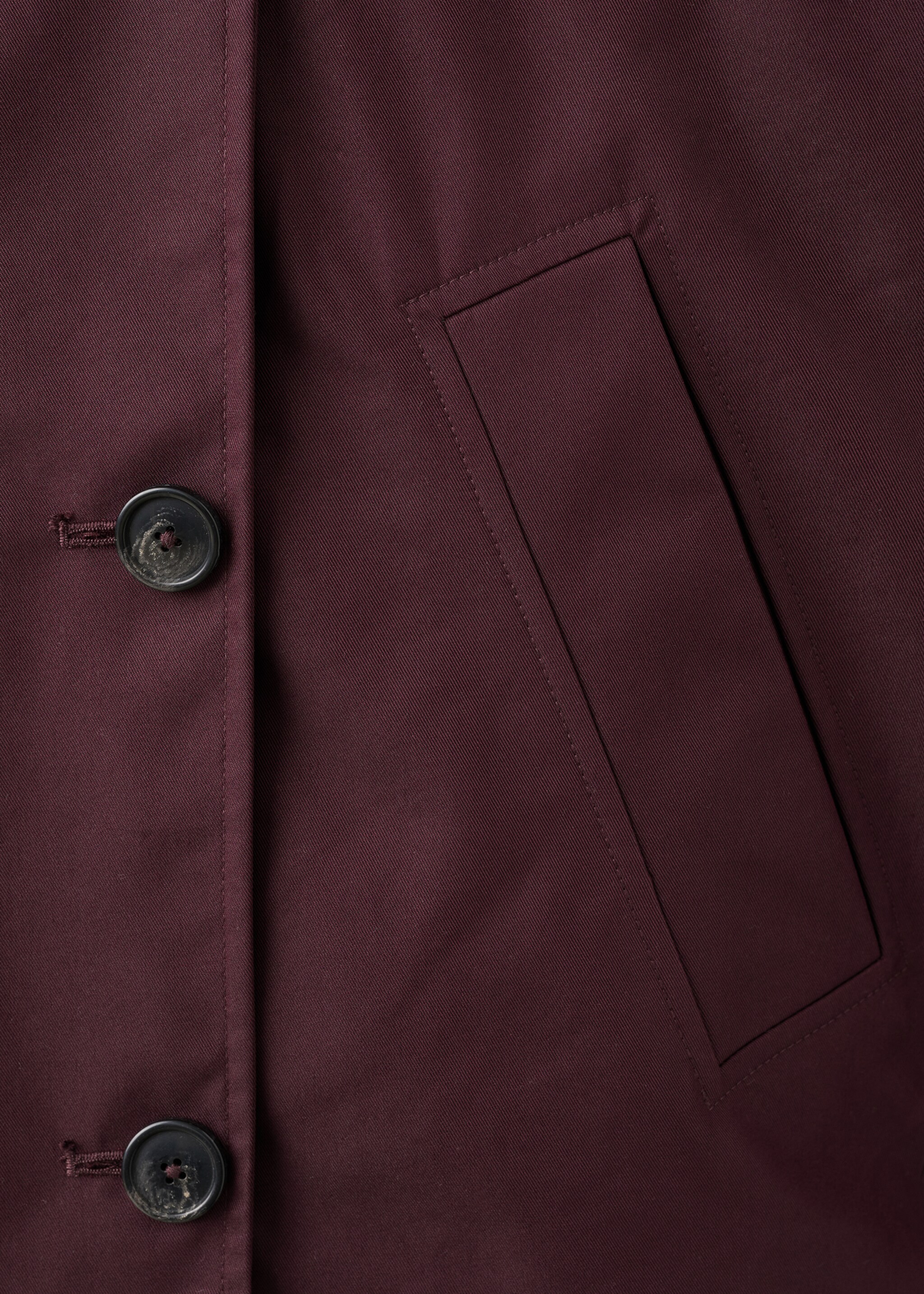 Double-breasted trench coat with hood - Details of the article 0, Maroon. Ref: 27064772-00.