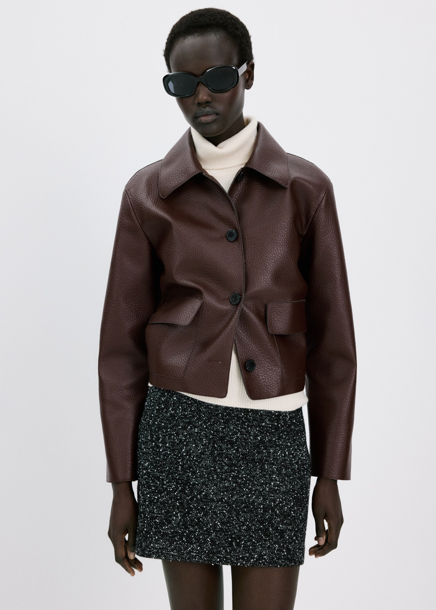 Faux-leather jacket with pockets - Medium plane