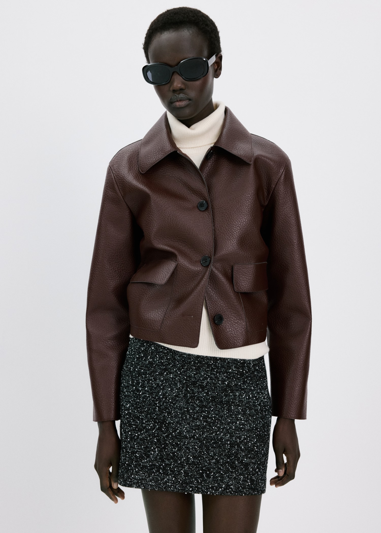 Faux-leather jacket with pockets - Medium plane