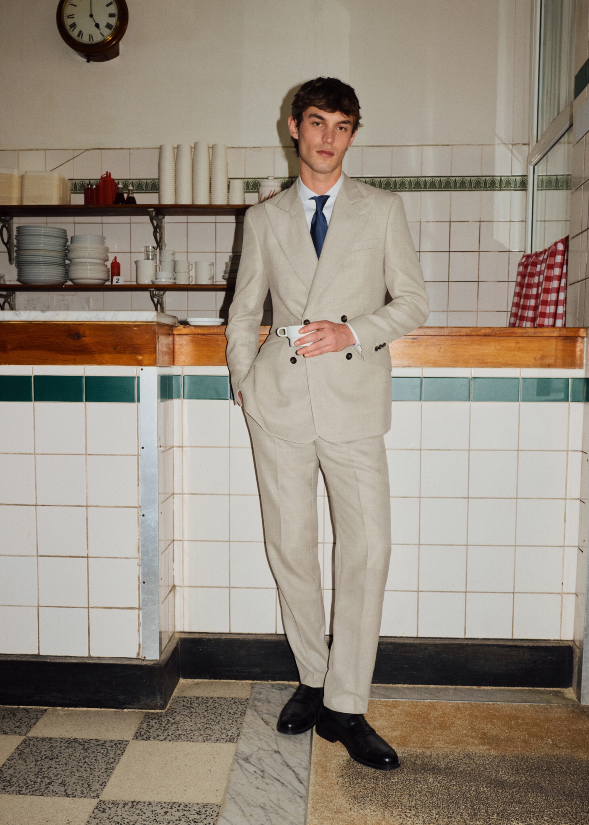 Slim fit trousers 100% wool Vitale Barberis Canonico® - Details of the article 5, Beige. Ref: 27065148-00.