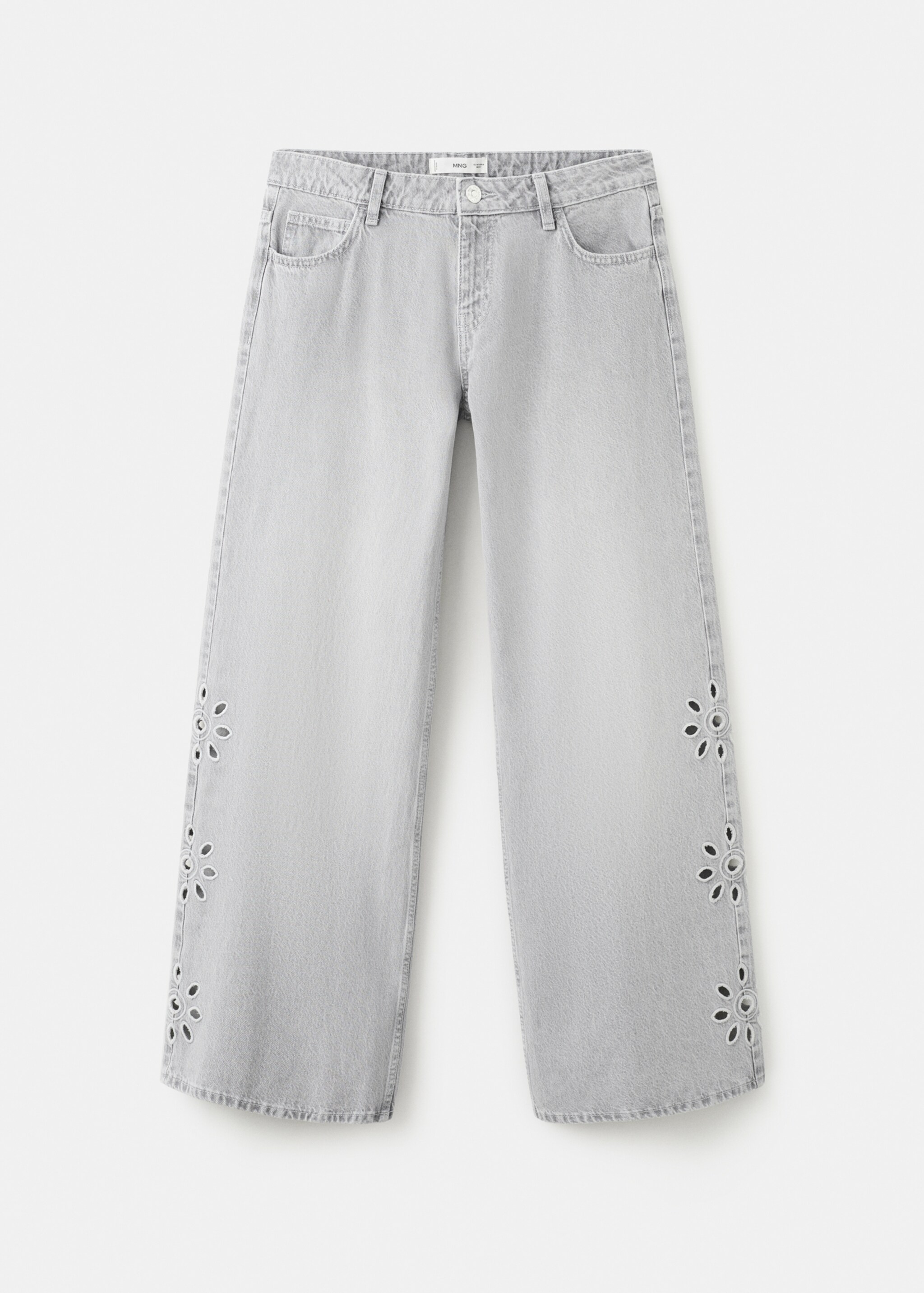 Jean droit brodé - Article sans modèle, Gris denim. Ref: 27065165-00.