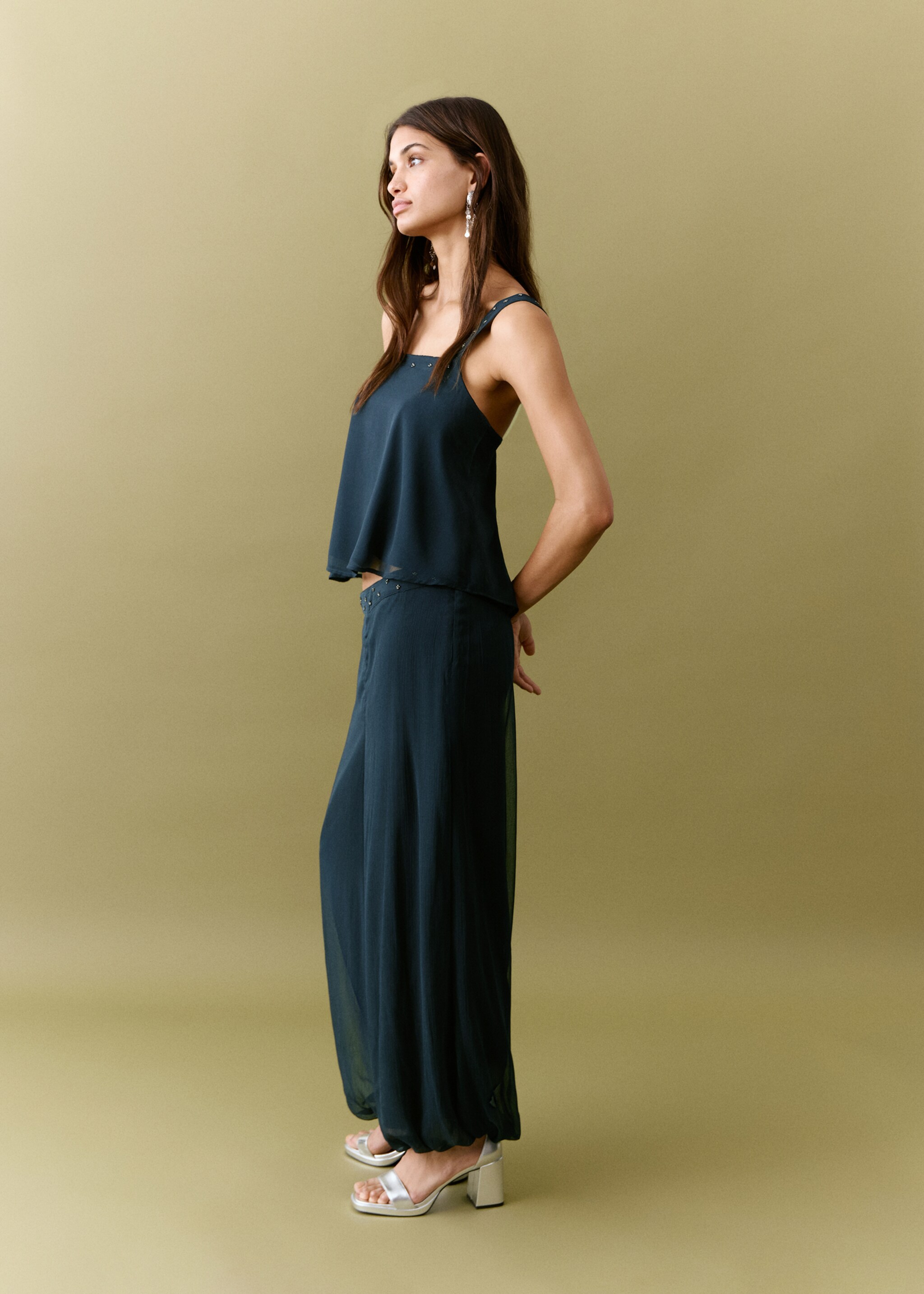 Pantalon balloon strass - Plan moyen, Bleu marine. Ref: 27065808-00.