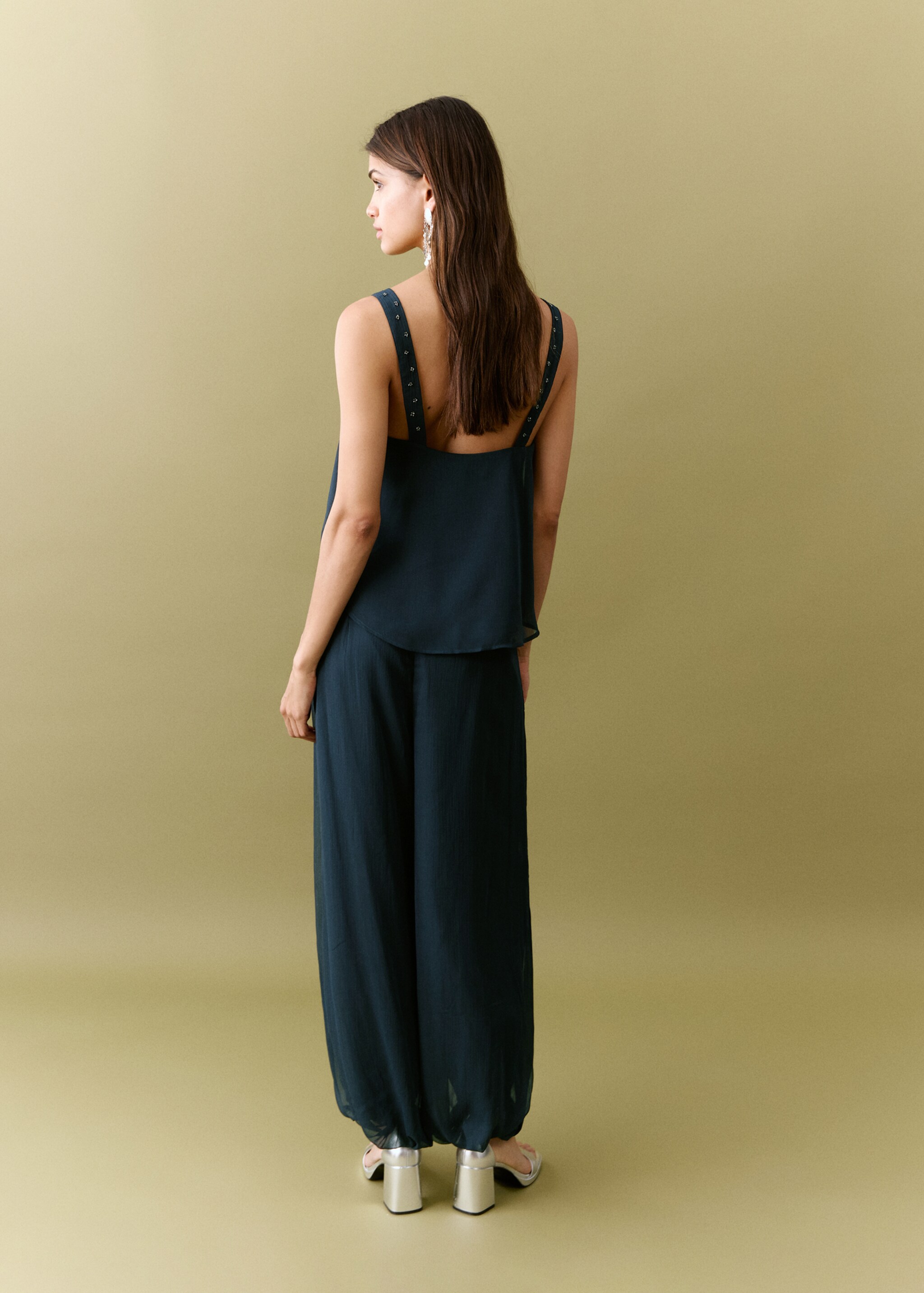 Pantalon balloon strass - Verso de l’article, Bleu marine. Ref: 27065808-00.