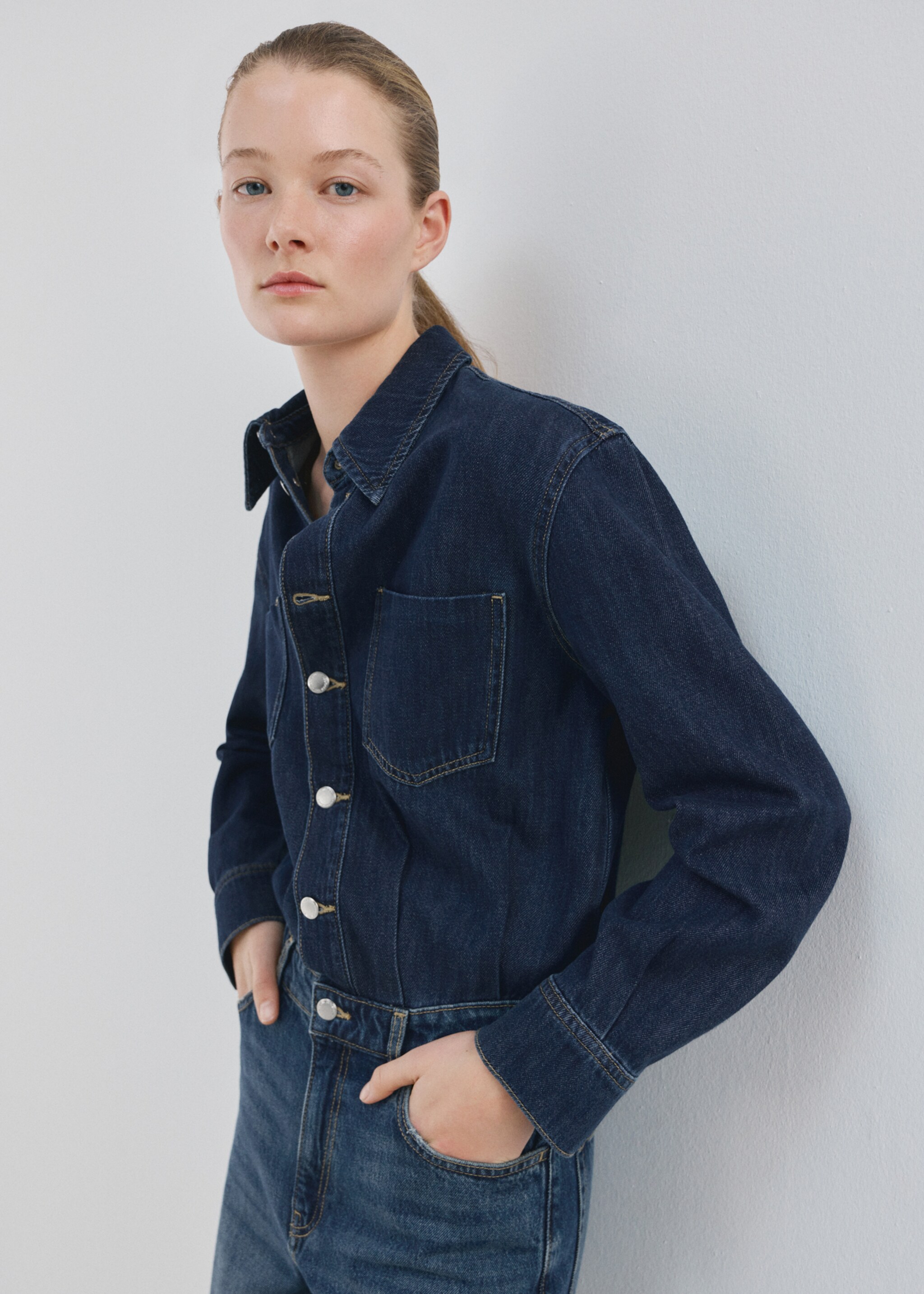 Denim jumpsuit met knopen - Middenvlak, Donkerblauw. Ref: 27065812-00.