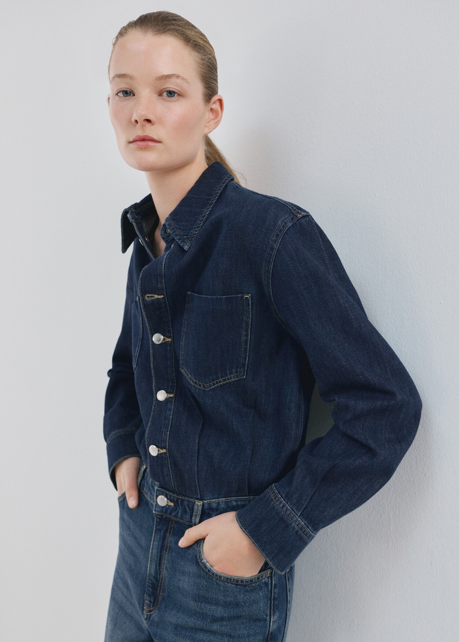 Denim jumpsuit met knopen - Middenvlak