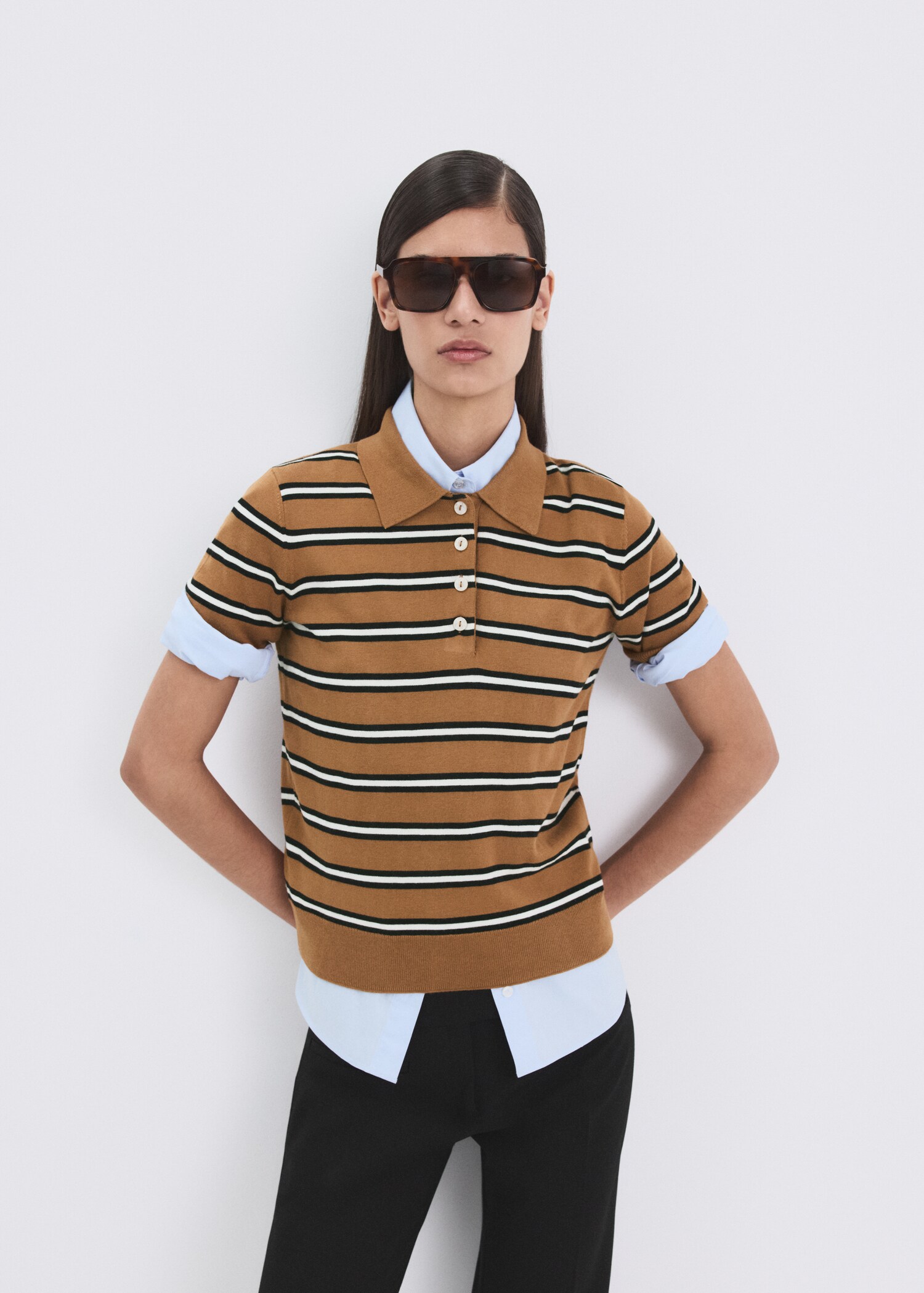 Striped polo-neck sweater - Medium plane