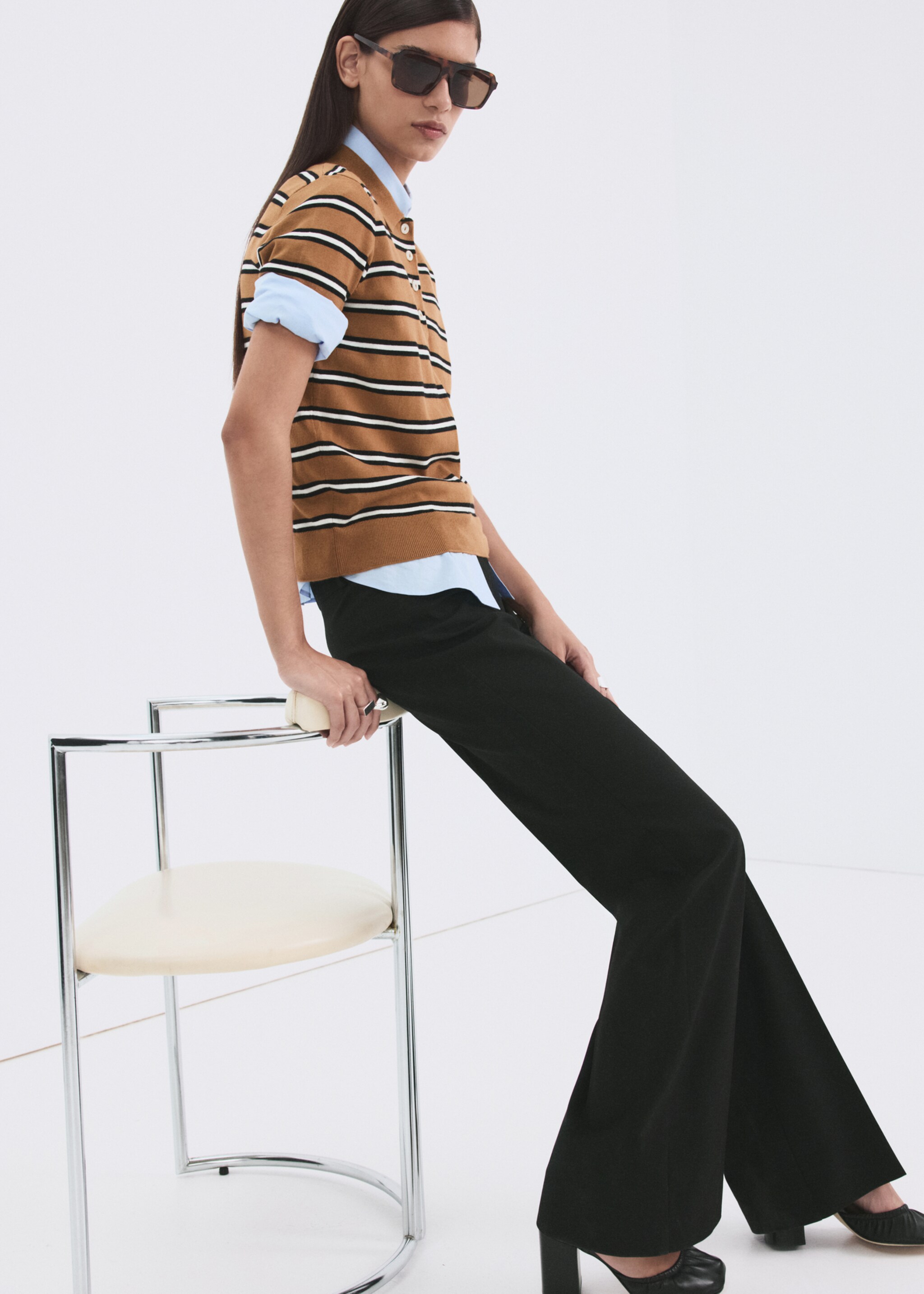 Striped polo-neck sweater - Details of the article 2, Caramel. Ref: 27065818-00.