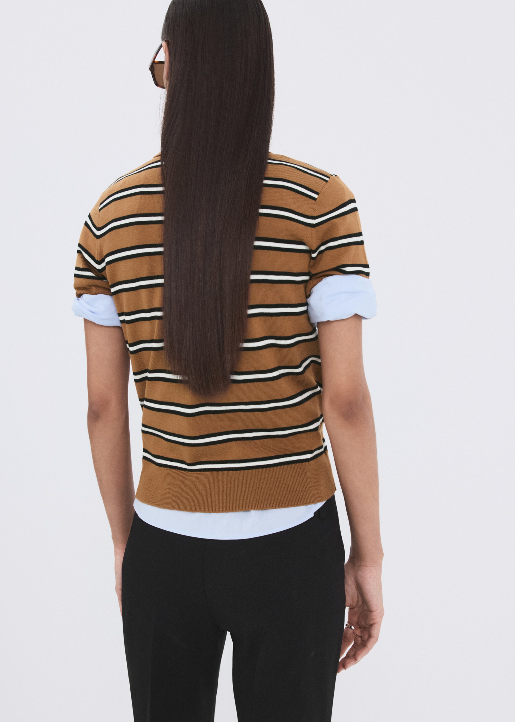 Striped polo-neck sweater - Reverse of the article, Caramel. Ref: 27065818-00.