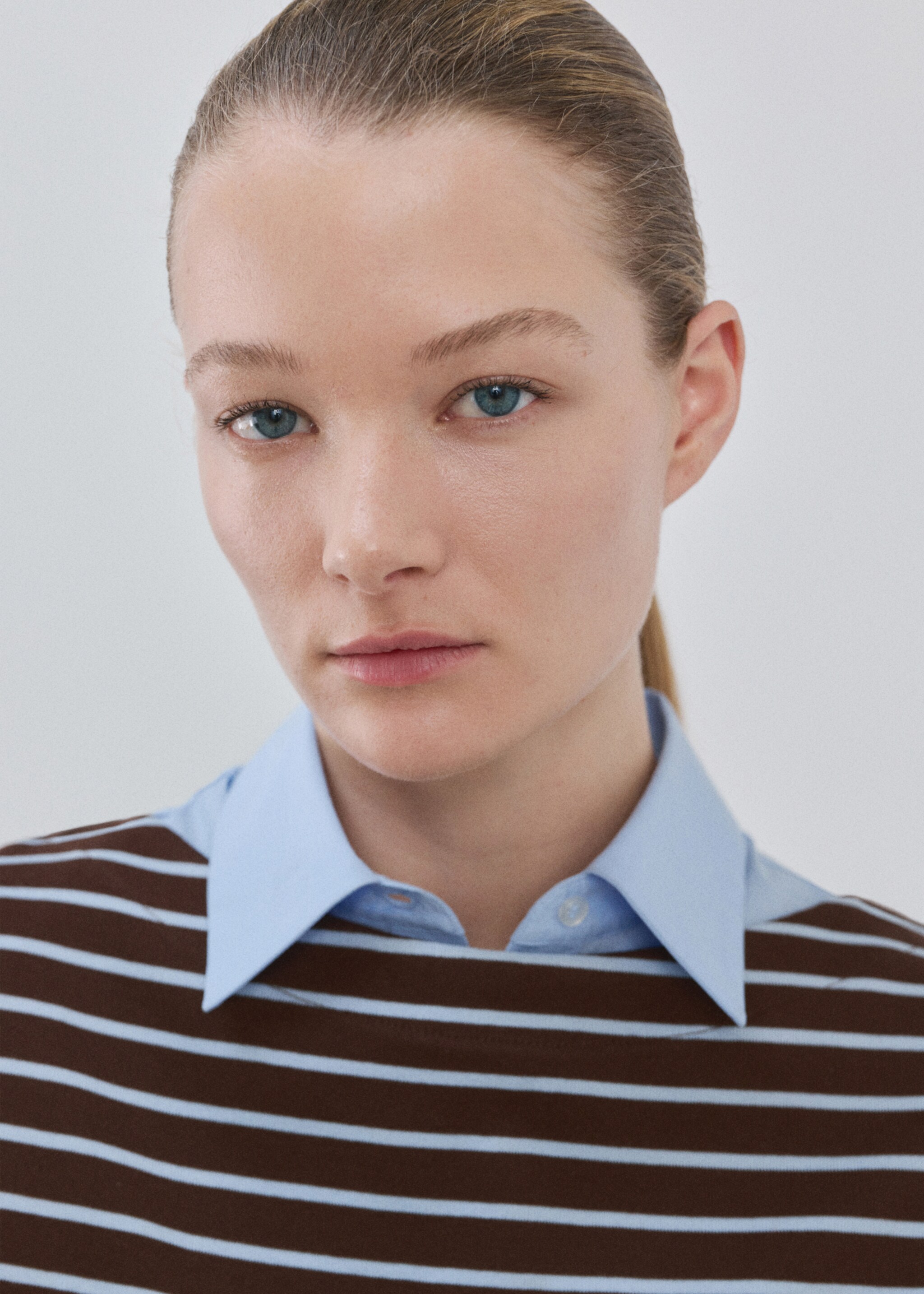 Striped boat neck sweatshirt - Details of the article 1, Chocolate. Ref: 27065823-00.
