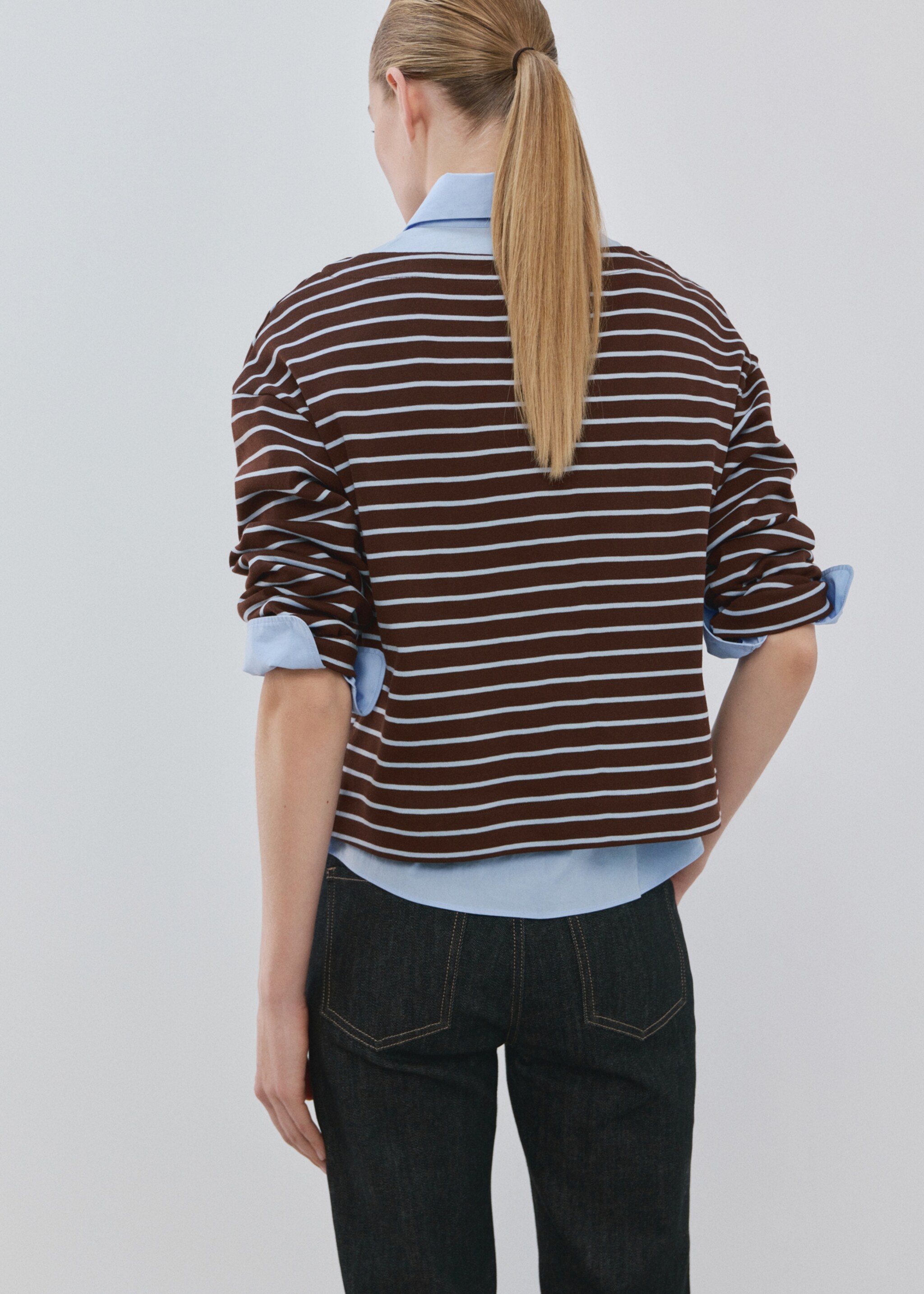 Striped boat neck sweatshirt - Reverse of the article, Chocolate. Ref: 27065823-00.