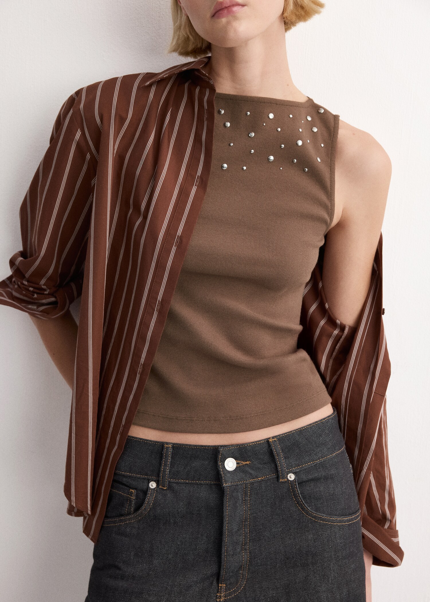 코튼 스터디드 탑 - 중간 평면도