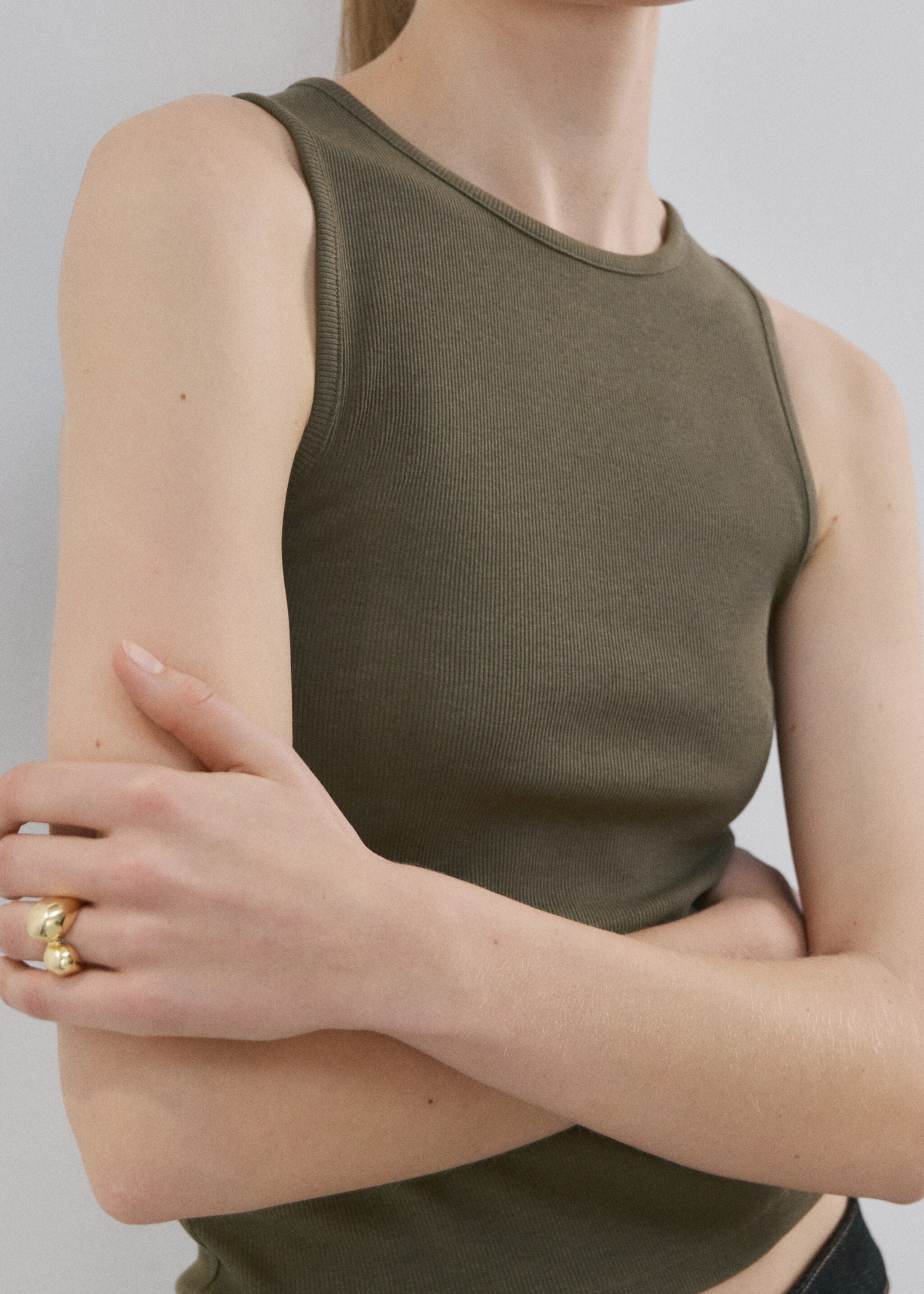 Ribbed cotton-blend top - Medium plane, Khaki. Ref: 27065830-00.