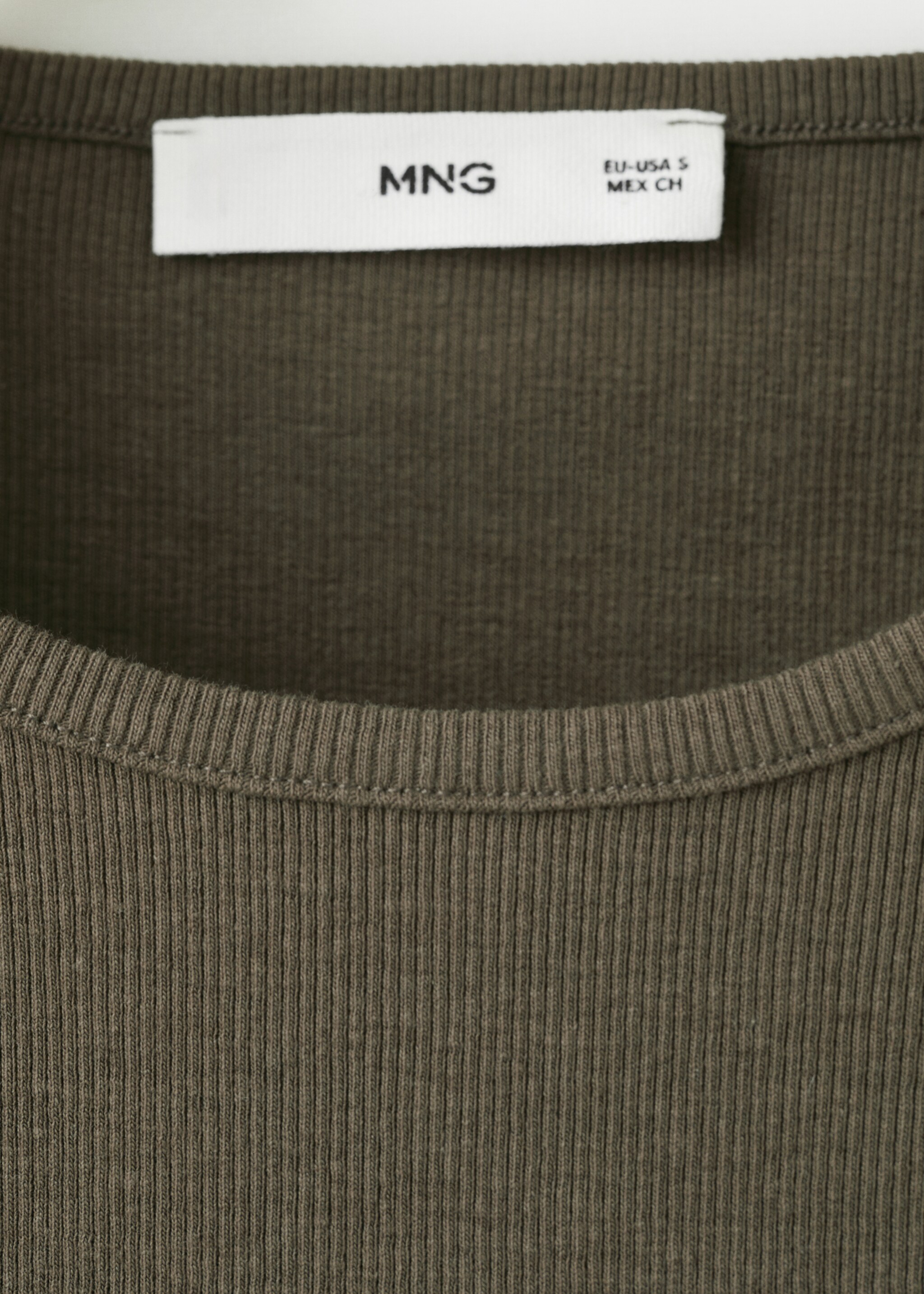Ribbed cotton-blend top - Details of the article 0, Khaki. Ref: 27065830-00.