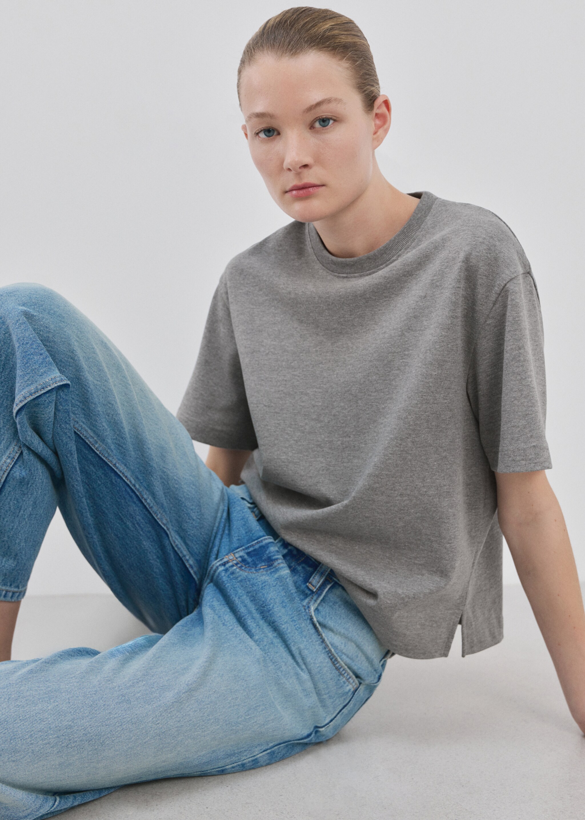 Oversized cotton t-shirt - Details of the article 2, Medium Heather Grey. Ref: 27065838-00.