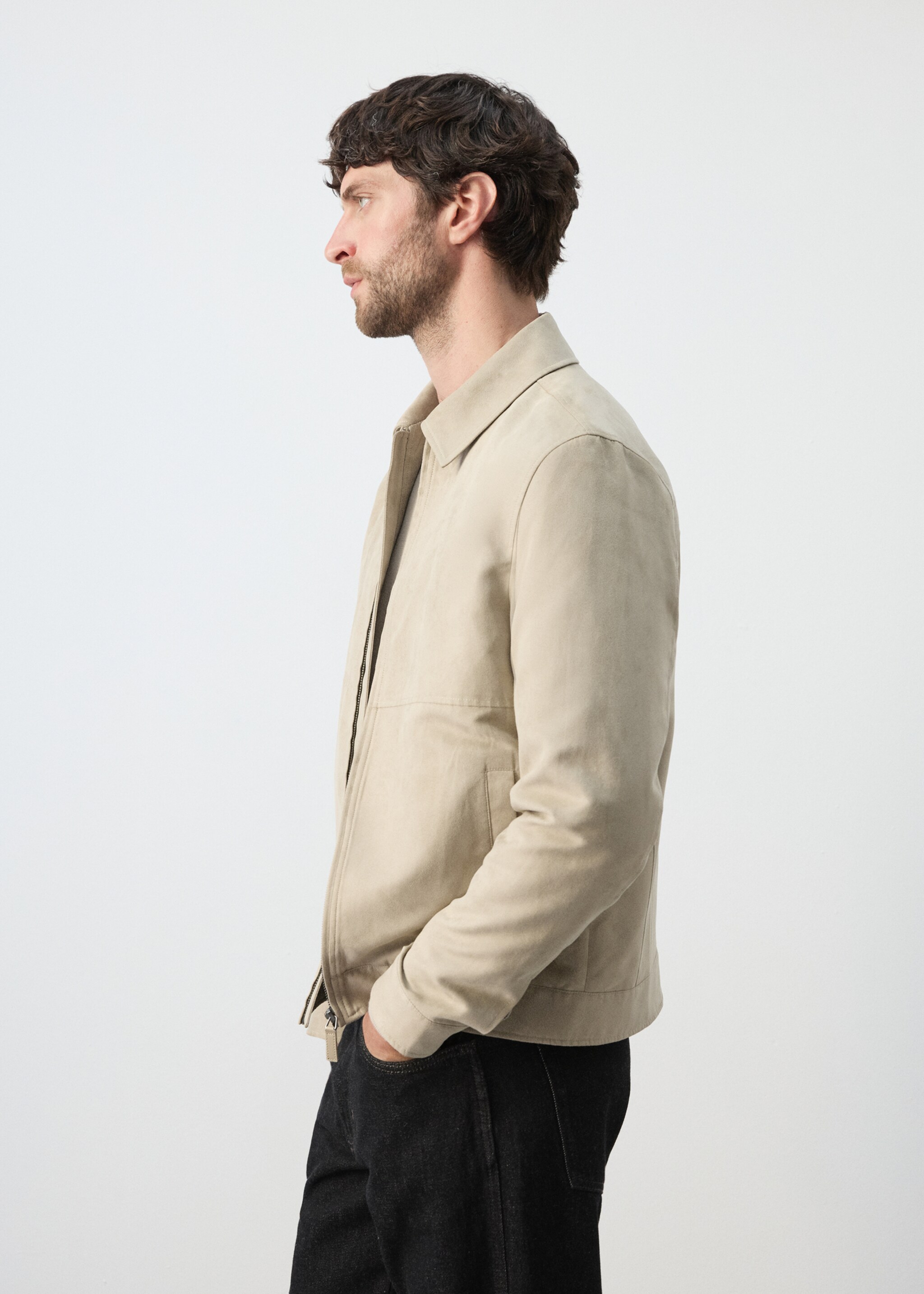 Suede effect jacket - Details of the article 2, Beige. Ref: 27065928-00.
