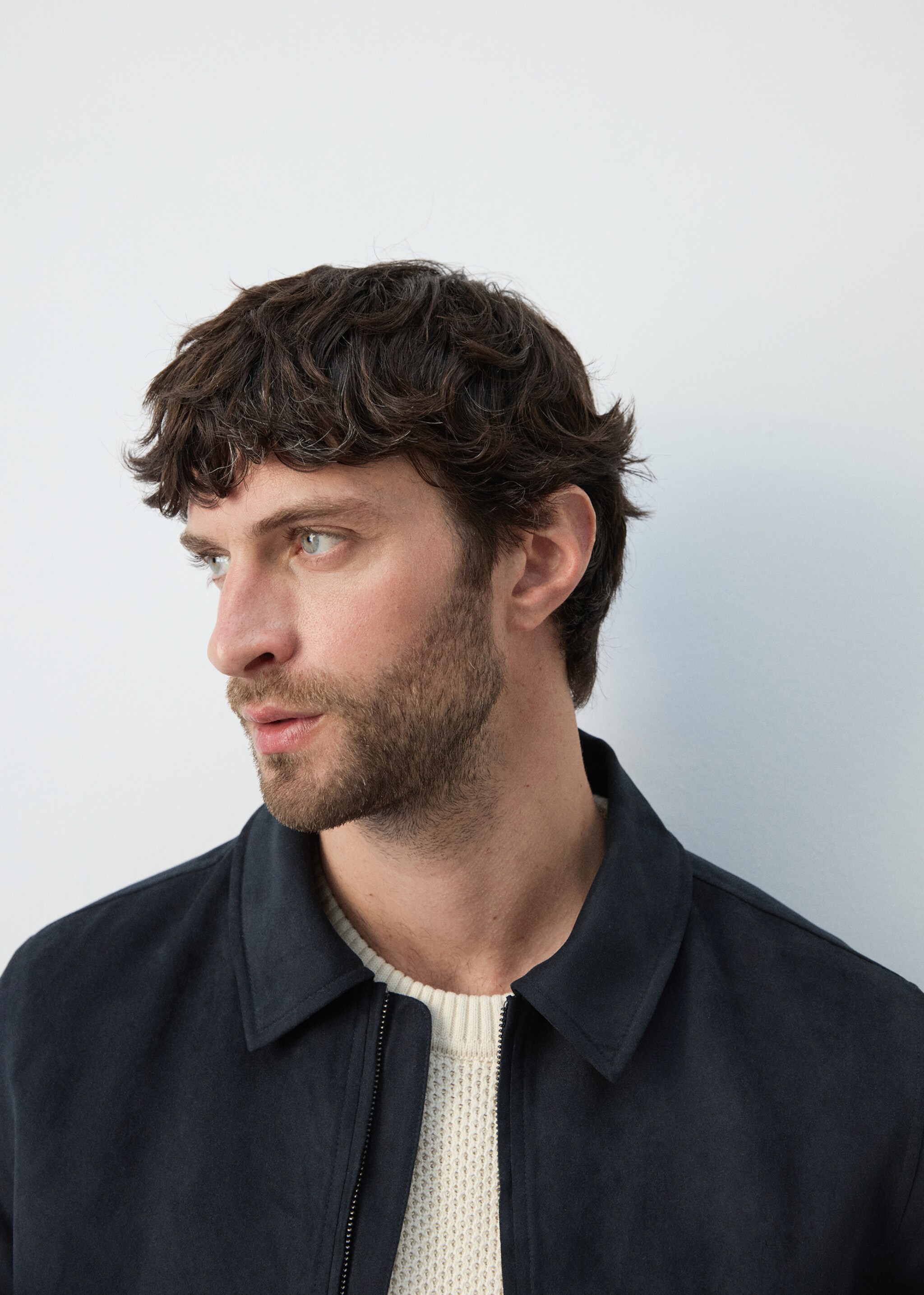 Suede effect jacket - Details of the article 1, Navy. Ref: 27065928-00.