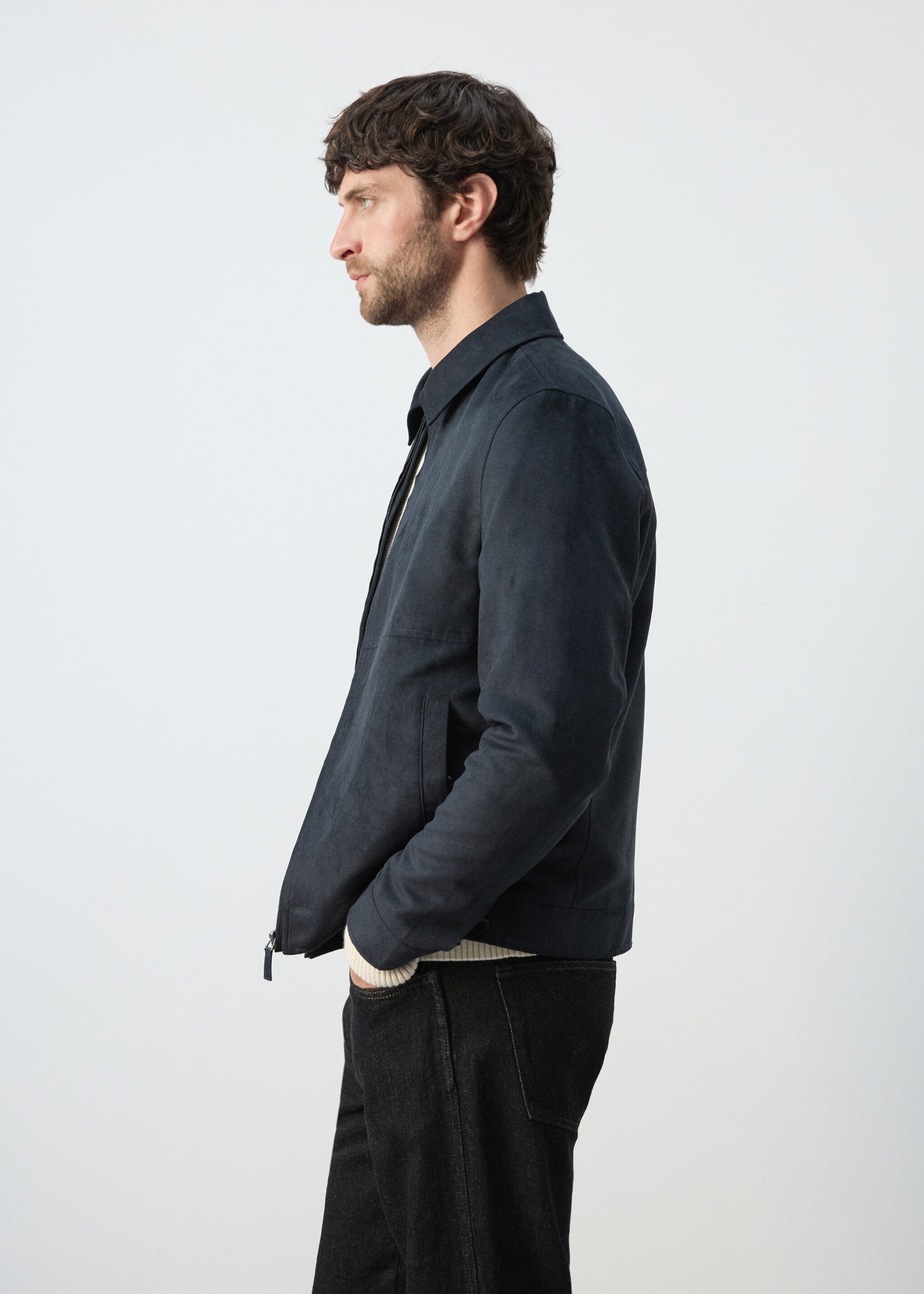 Suede effect jacket - Details of the article 2, Navy. Ref: 27065928-00.