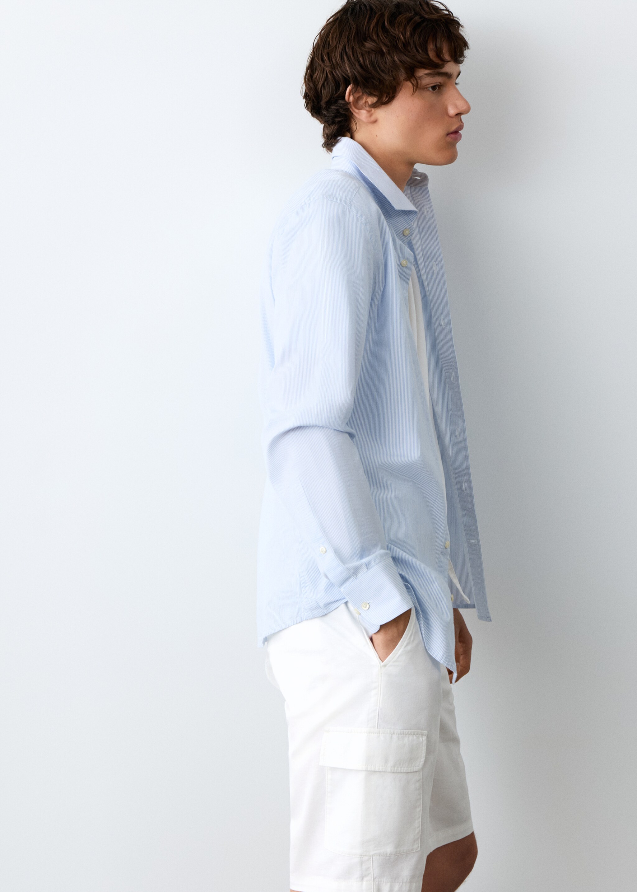 Cotton linen cargo shorts - Medium plane, Off White. Ref: 27065931-00.