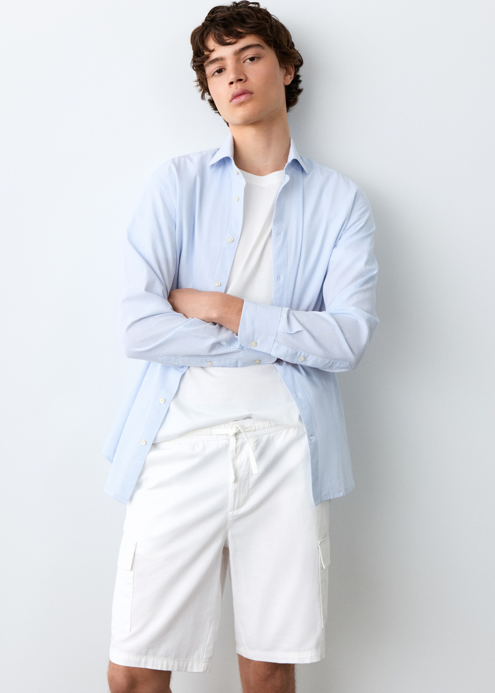Cotton linen cargo shorts - Details of the article 1, Off White. Ref: 27065931-00.