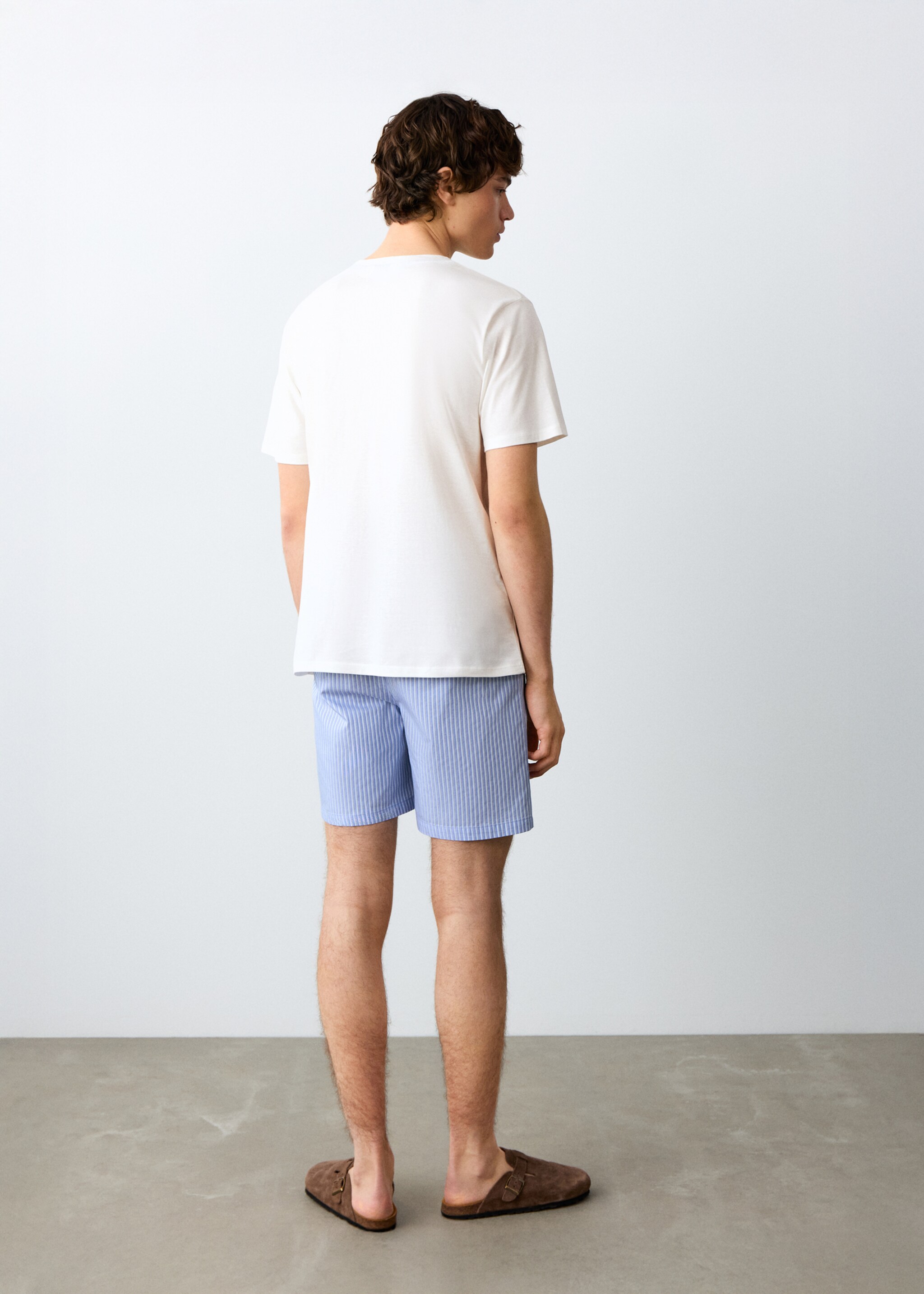 Pyjama court coton rayures - Verso de l’article, Bleu. Ref: 27065932-00.