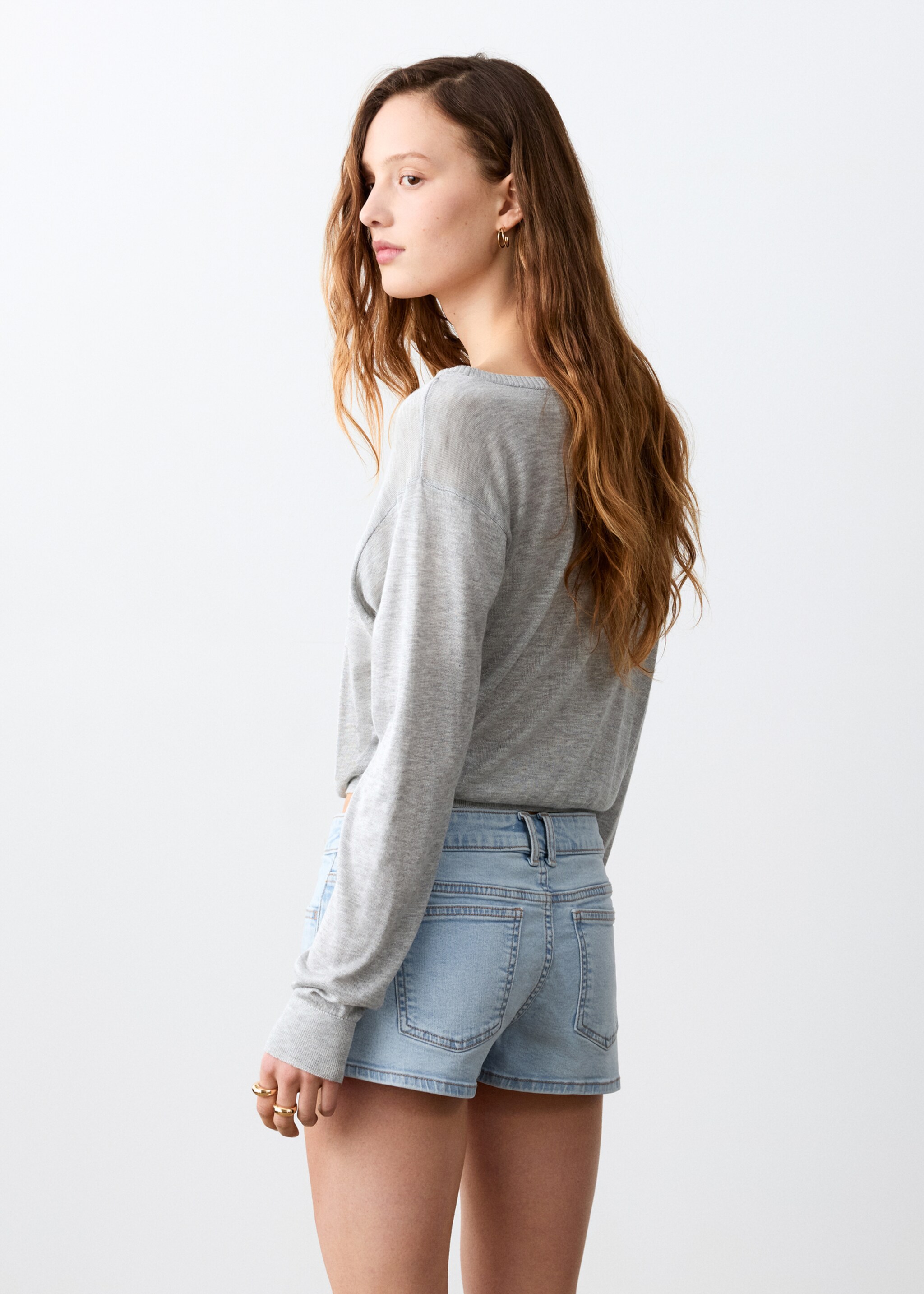 Low waist denim shorts - Reverse of the article, Light Blue. Ref: 27065935-00.