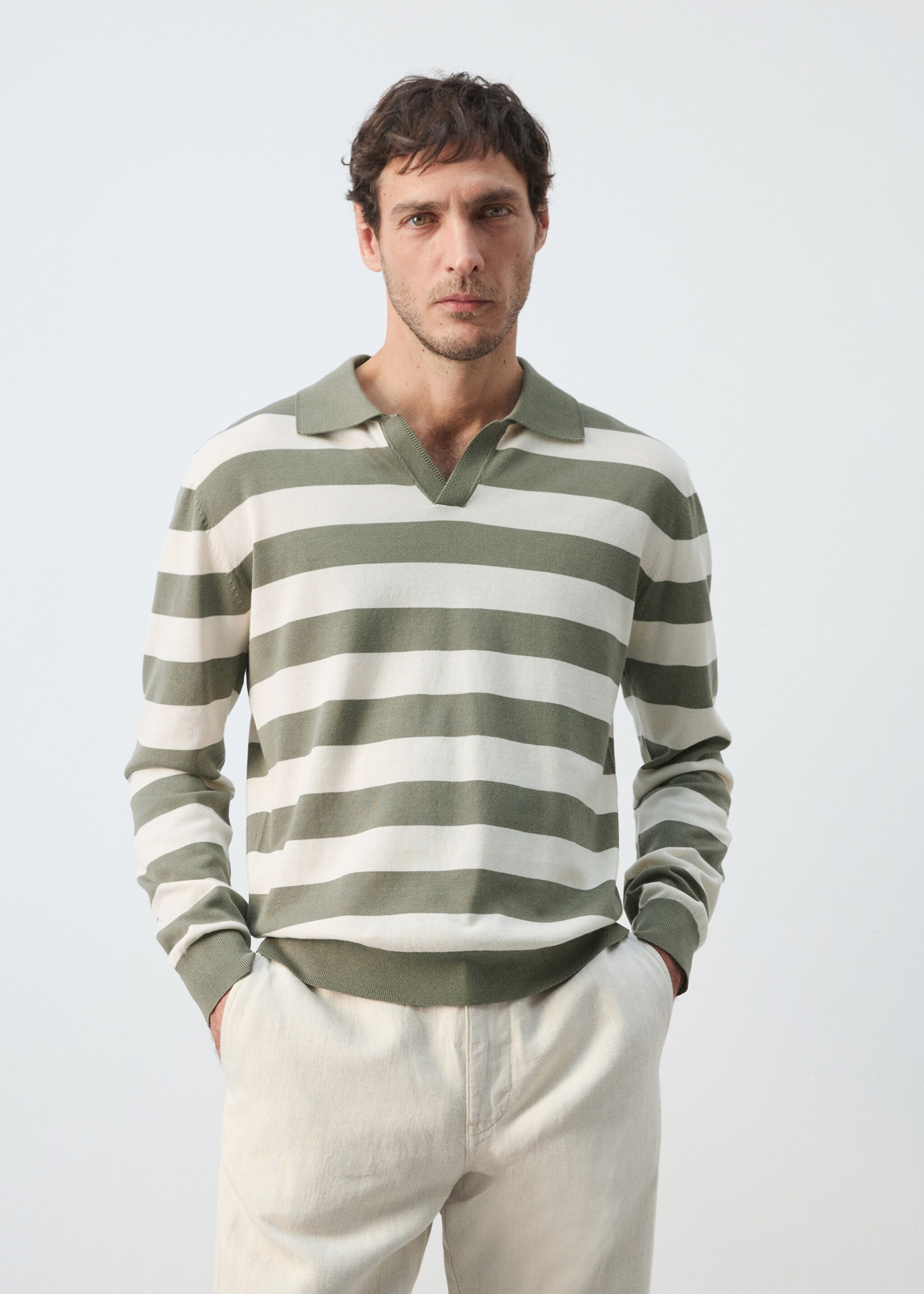 100% cotton fine knit polo jumper - Medium plane, Forest Green. Ref: 27065937-00.