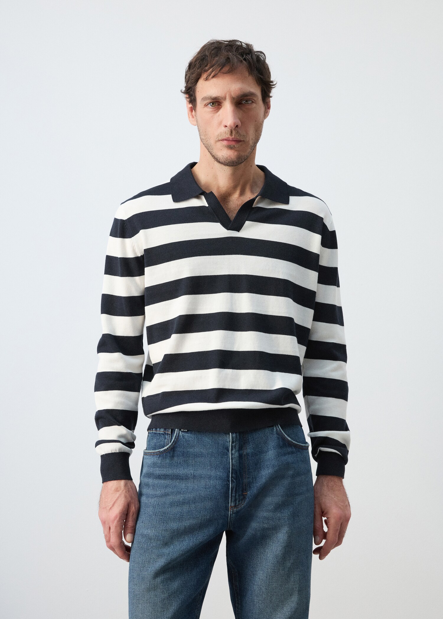 100% cotton fine knit polo jumper - Medium plane