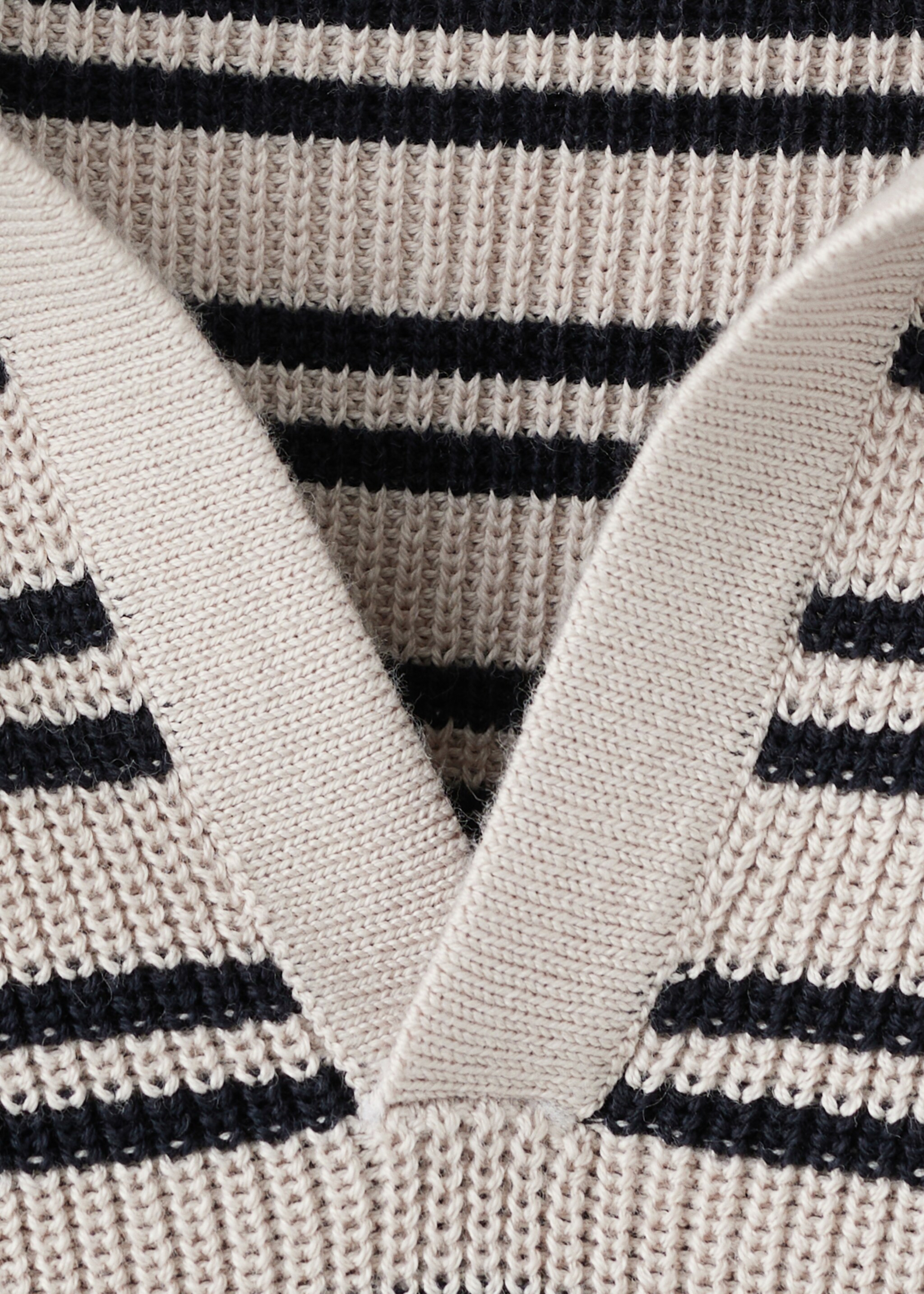 Striped 100% cotton knit polo - Details of the article 8, Beige. Ref: 27065938-00.