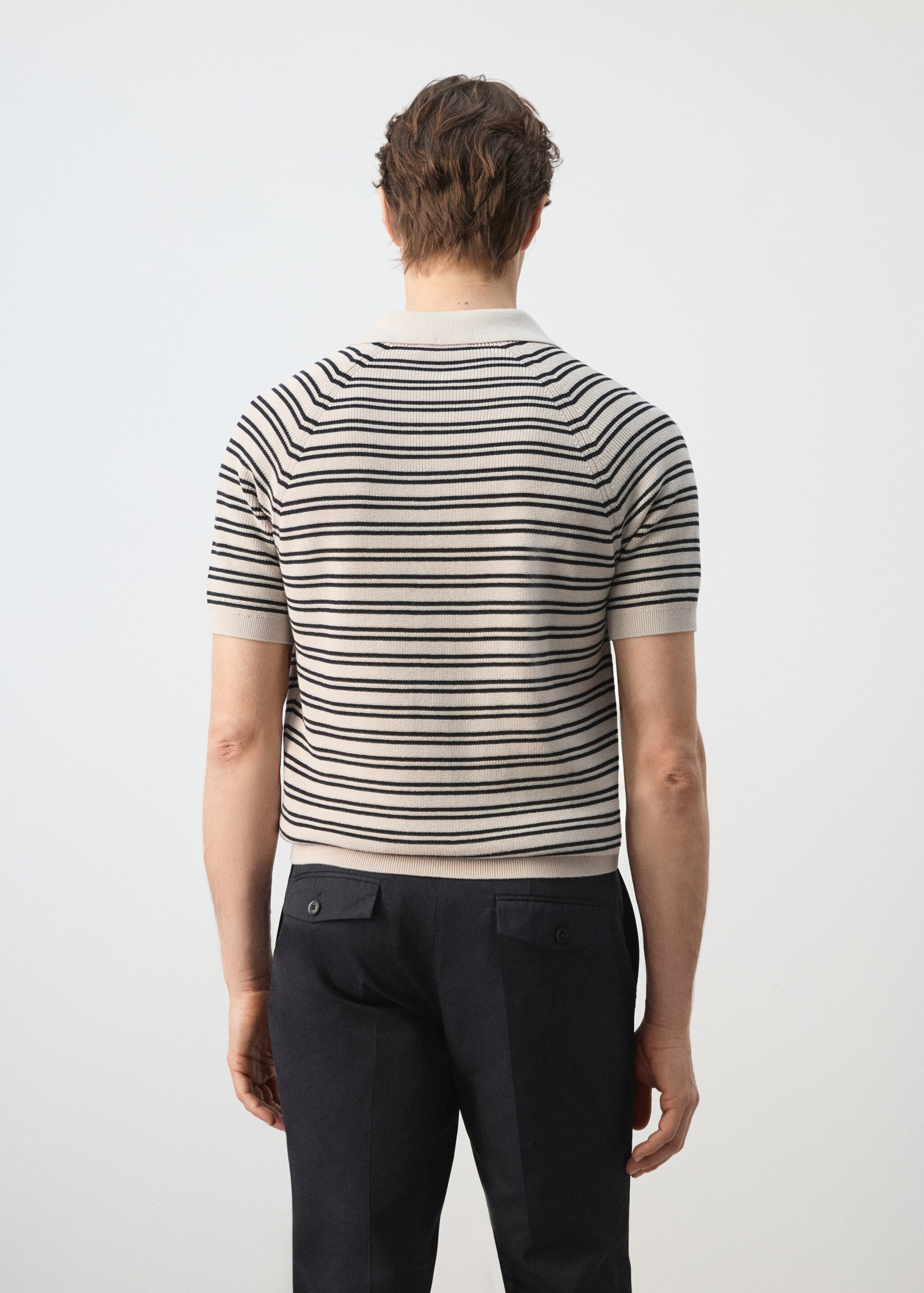 Striped 100% cotton knit polo - Reverse of the article, Beige. Ref: 27065938-00.