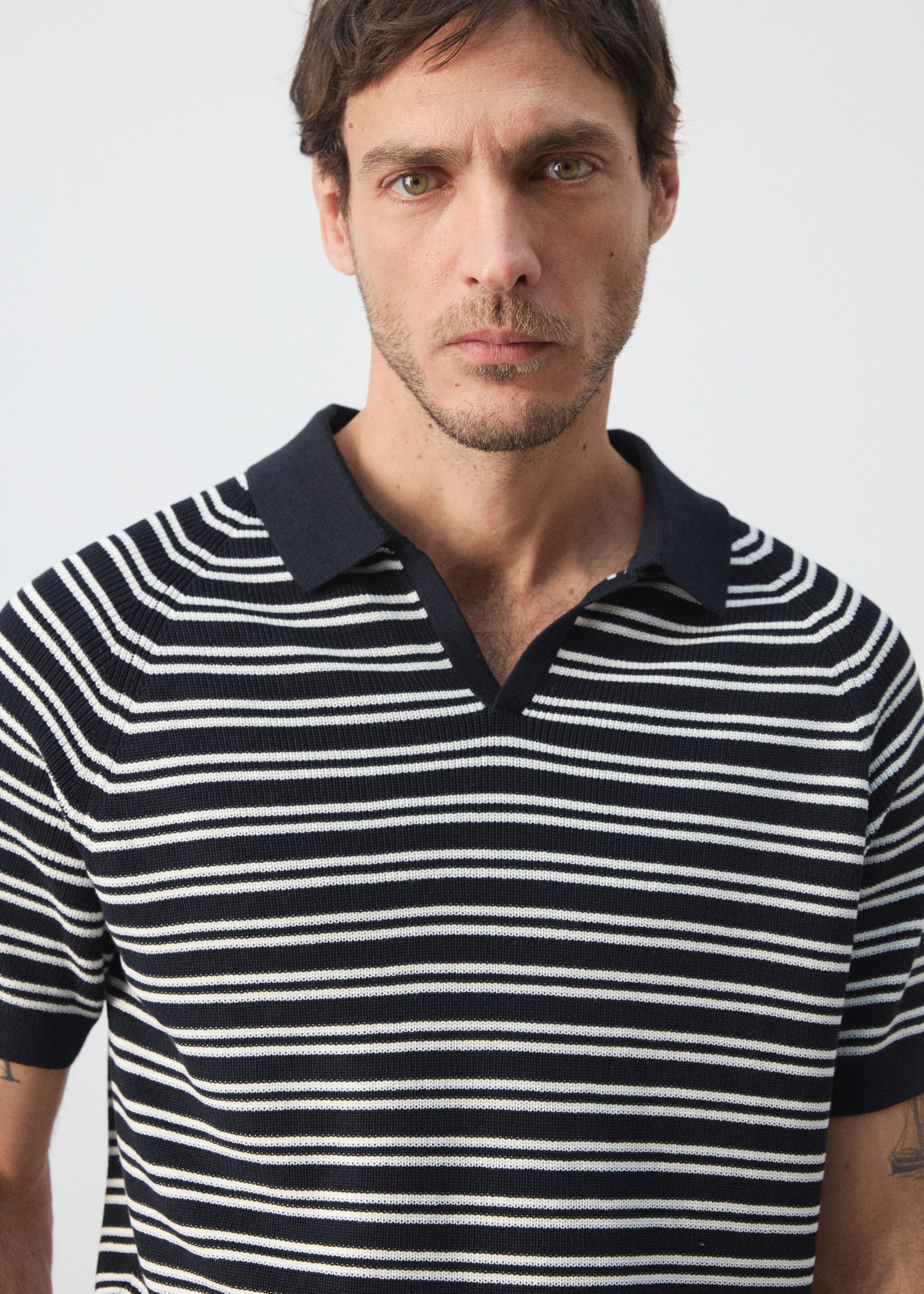 100% cotton striped jersey polo shirt - Details of the article 1, Navy. Ref: 27065938-00.