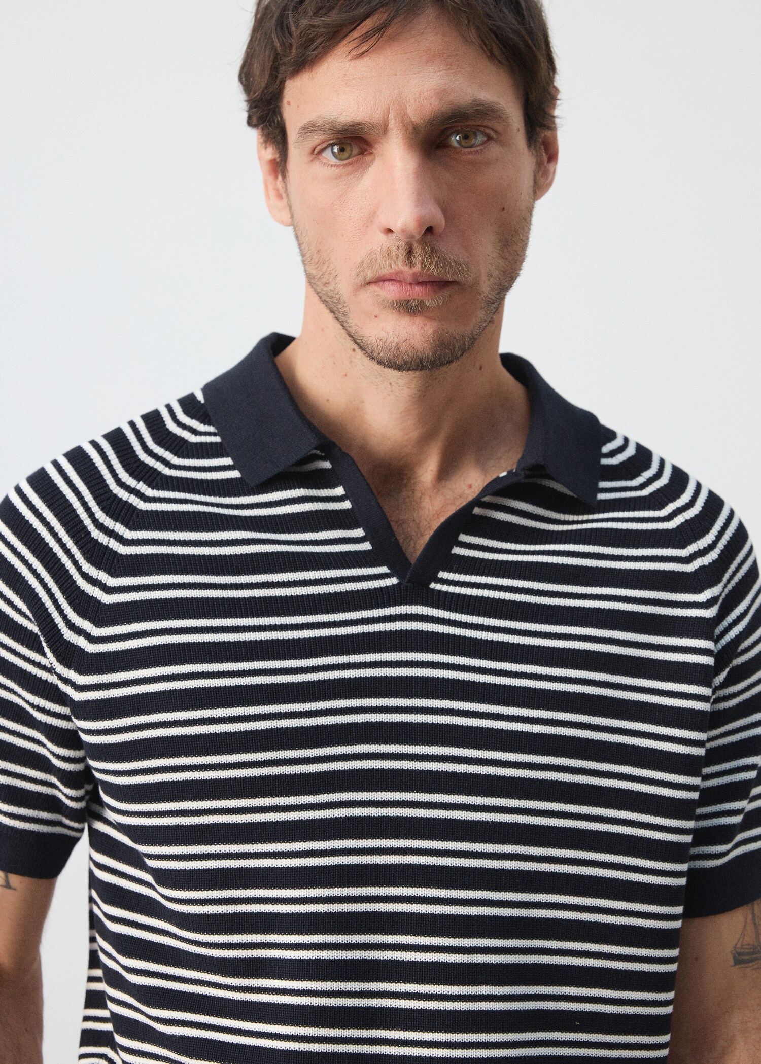 Striped 100% cotton knit polo - Details of the article 1