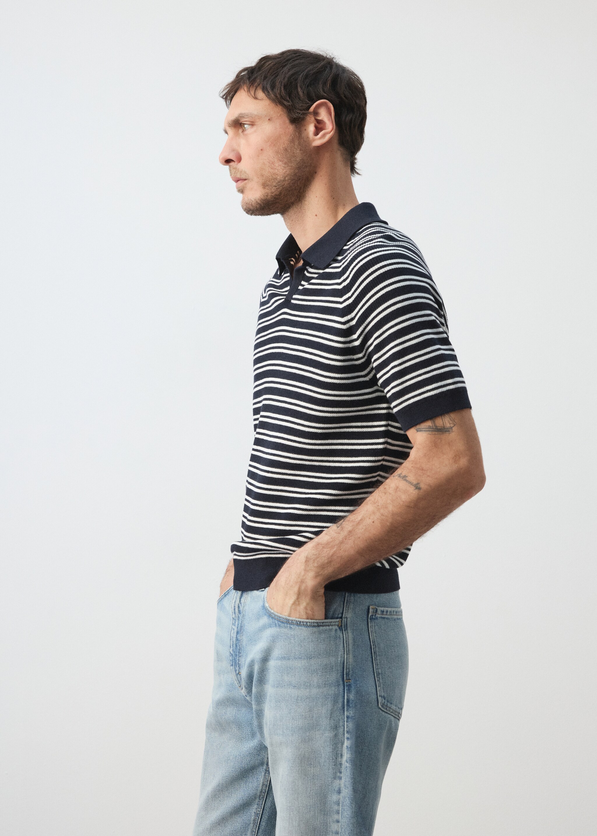 100% cotton striped jersey polo shirt - Details of the article 2, Navy. Ref: 27065938-00.