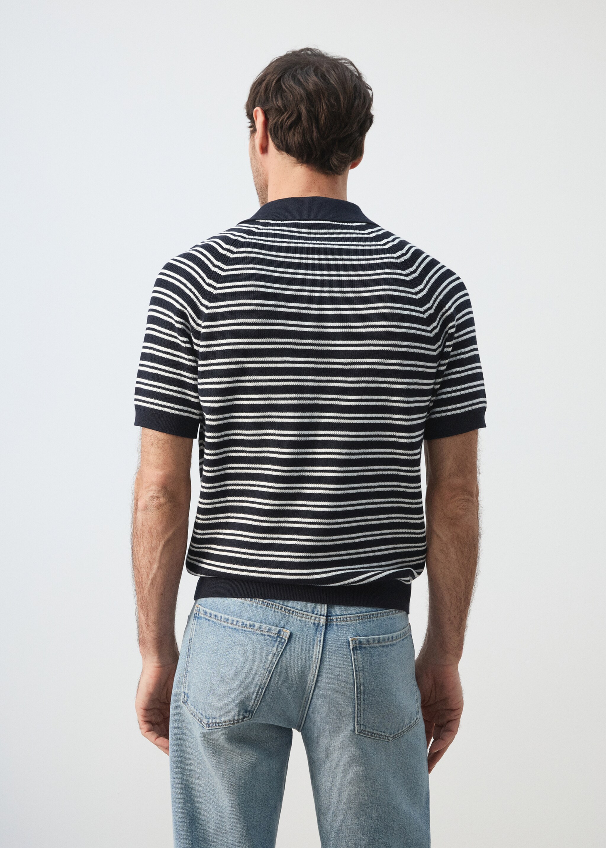 100% cotton striped jersey polo shirt - Reverse of the article, Navy. Ref: 27065938-00.