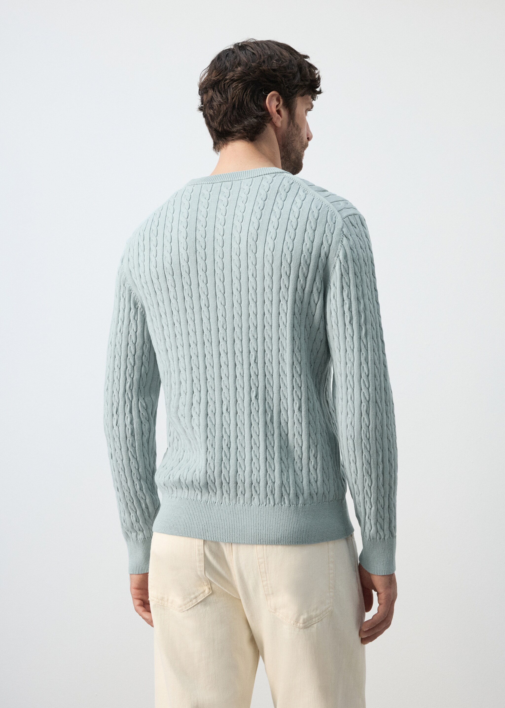 100% cotton cable knit sweater - Reverse of the article, Aqua Green. Ref: 27065939-00.