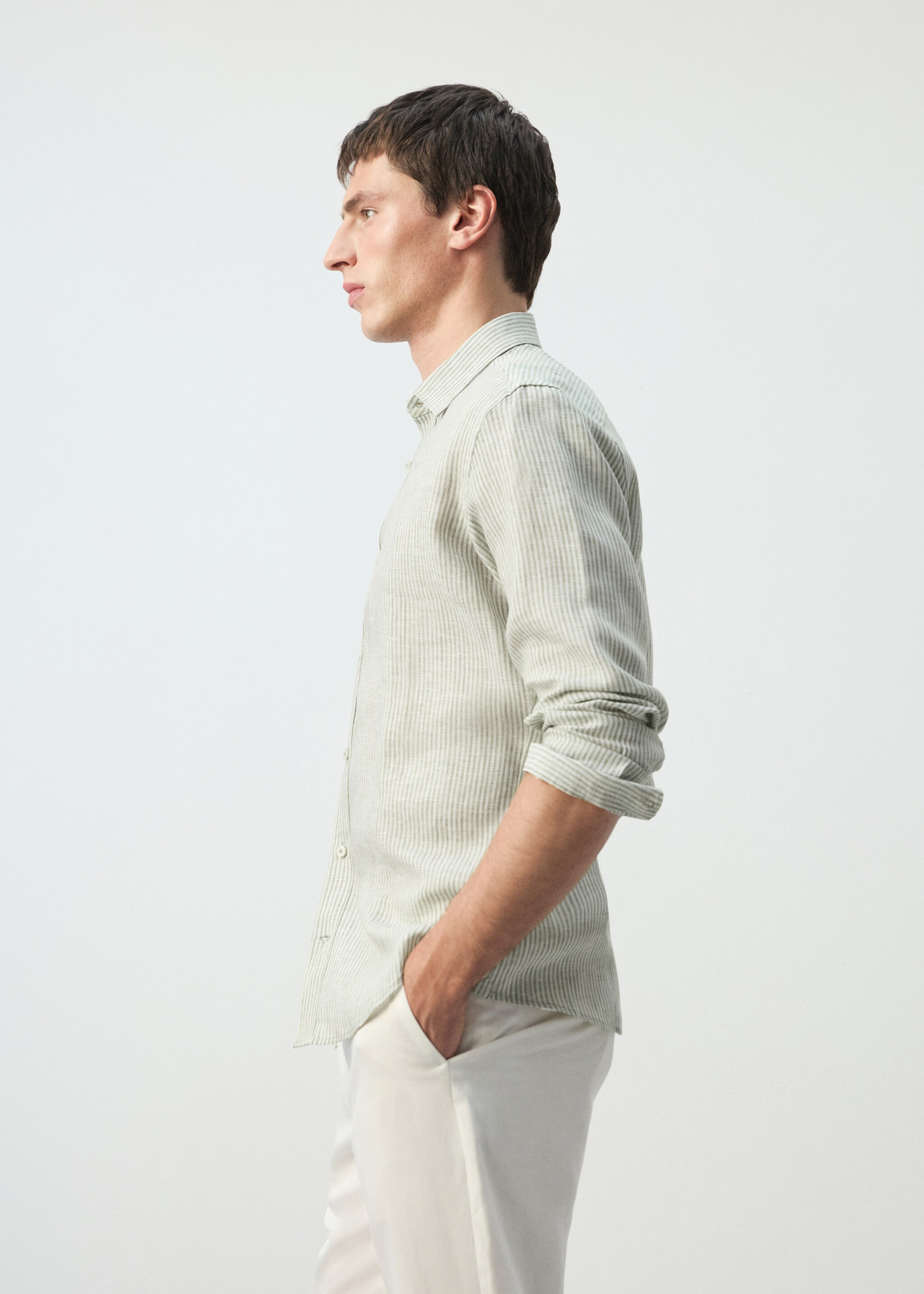 100% linnen regular-fit overhemd - Detail van het artikel 2, Kaki. Ref: 27065940-00.