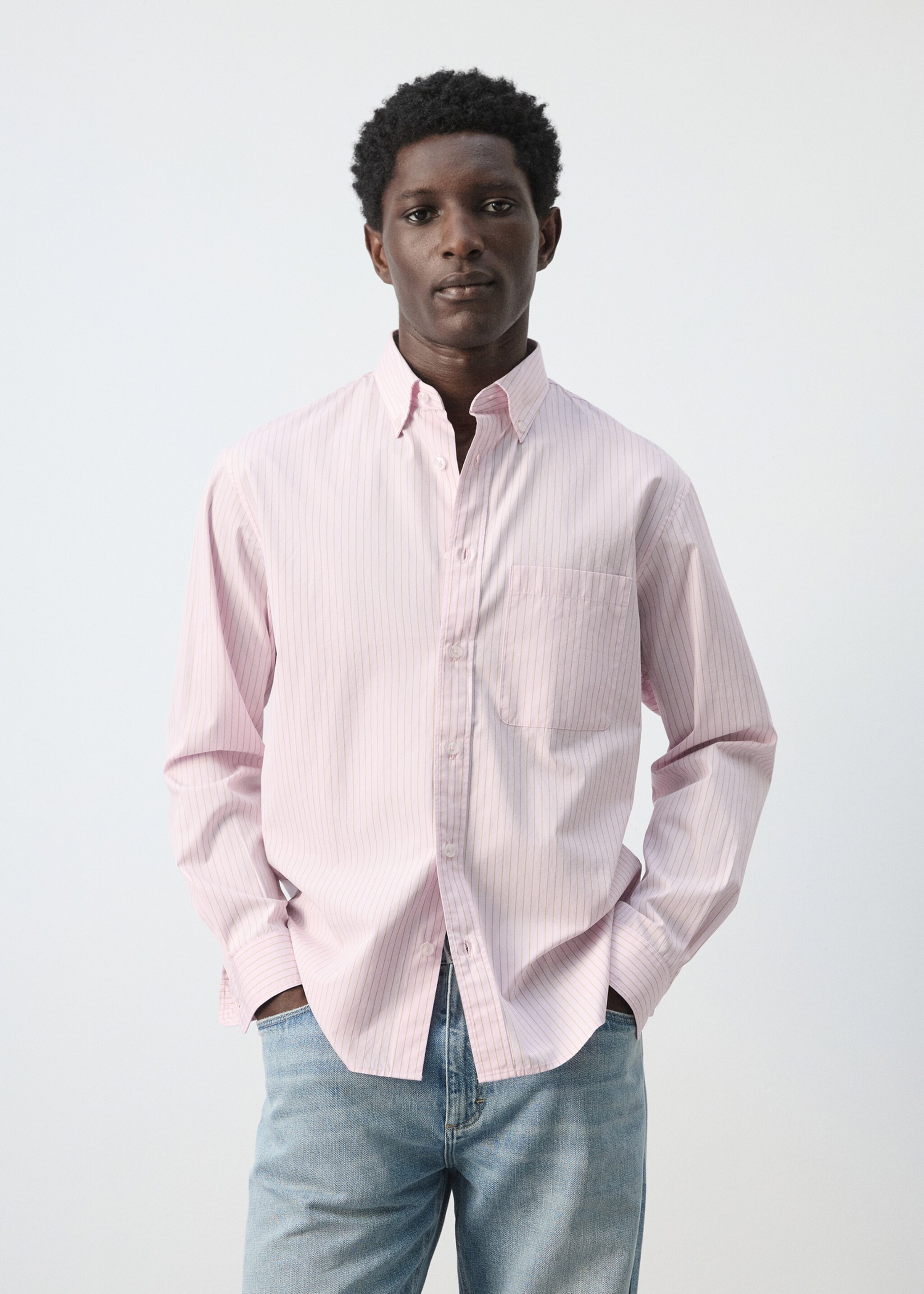 100% cotton relaxed fit striped shirt - Medium plane, Pastel Pink. Ref: 27065945-00.