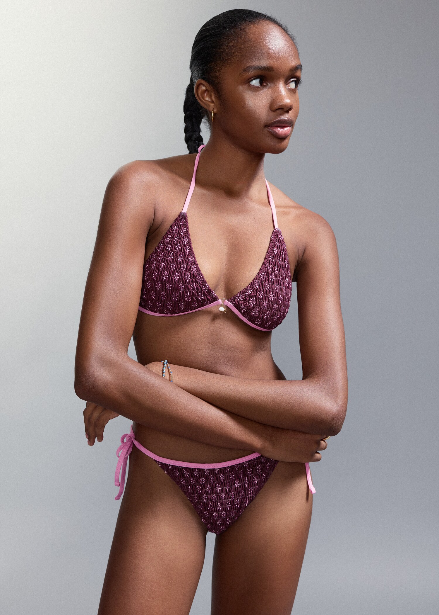 Ruched bikini with mid-rise bottoms - Medium plane