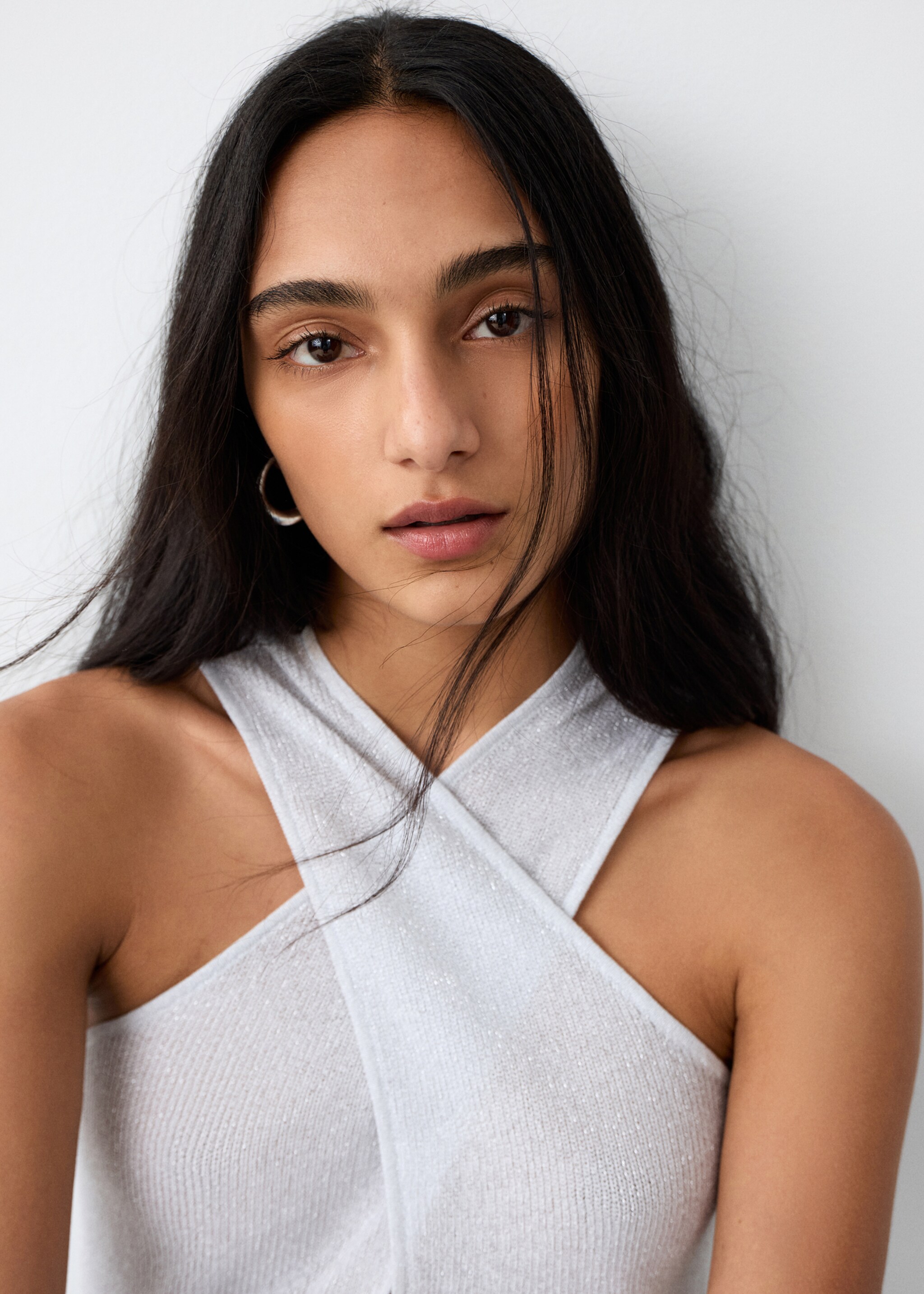 Lurex crossover top - Details of the article 6, Silver. Ref: 27065954-00.