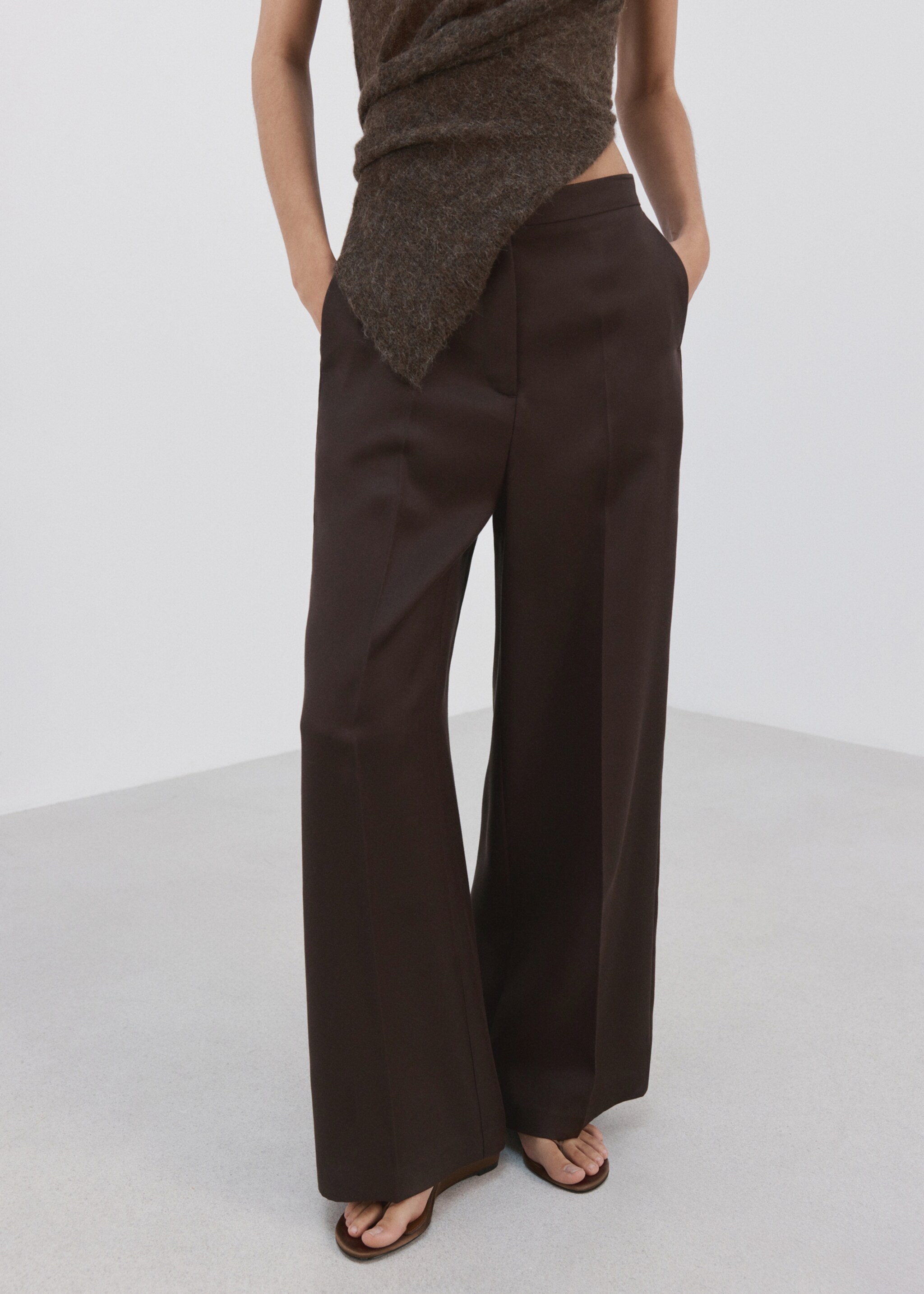 High-waisted lyocell pants - Medium plane, Chocolate. Ref: 27065964-00.