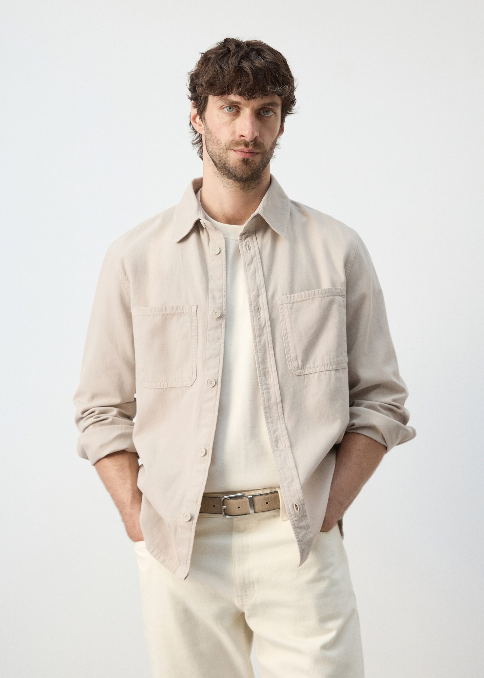100% cotton overshirt with pockets - Medium plane, Sand. Ref: 27065968-00.
