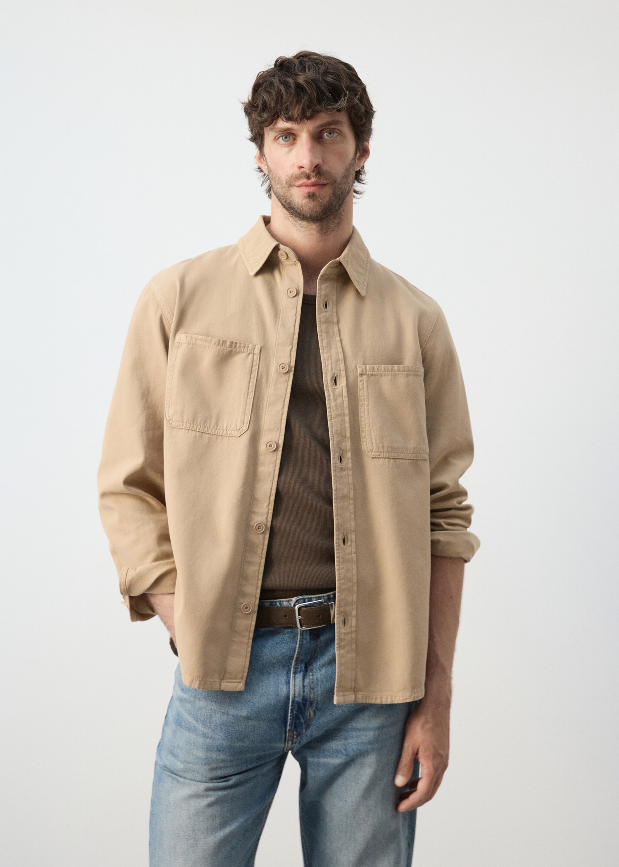 100% cotton overshirt with pockets - Medium plane, Beige. Ref: 27065968-00.