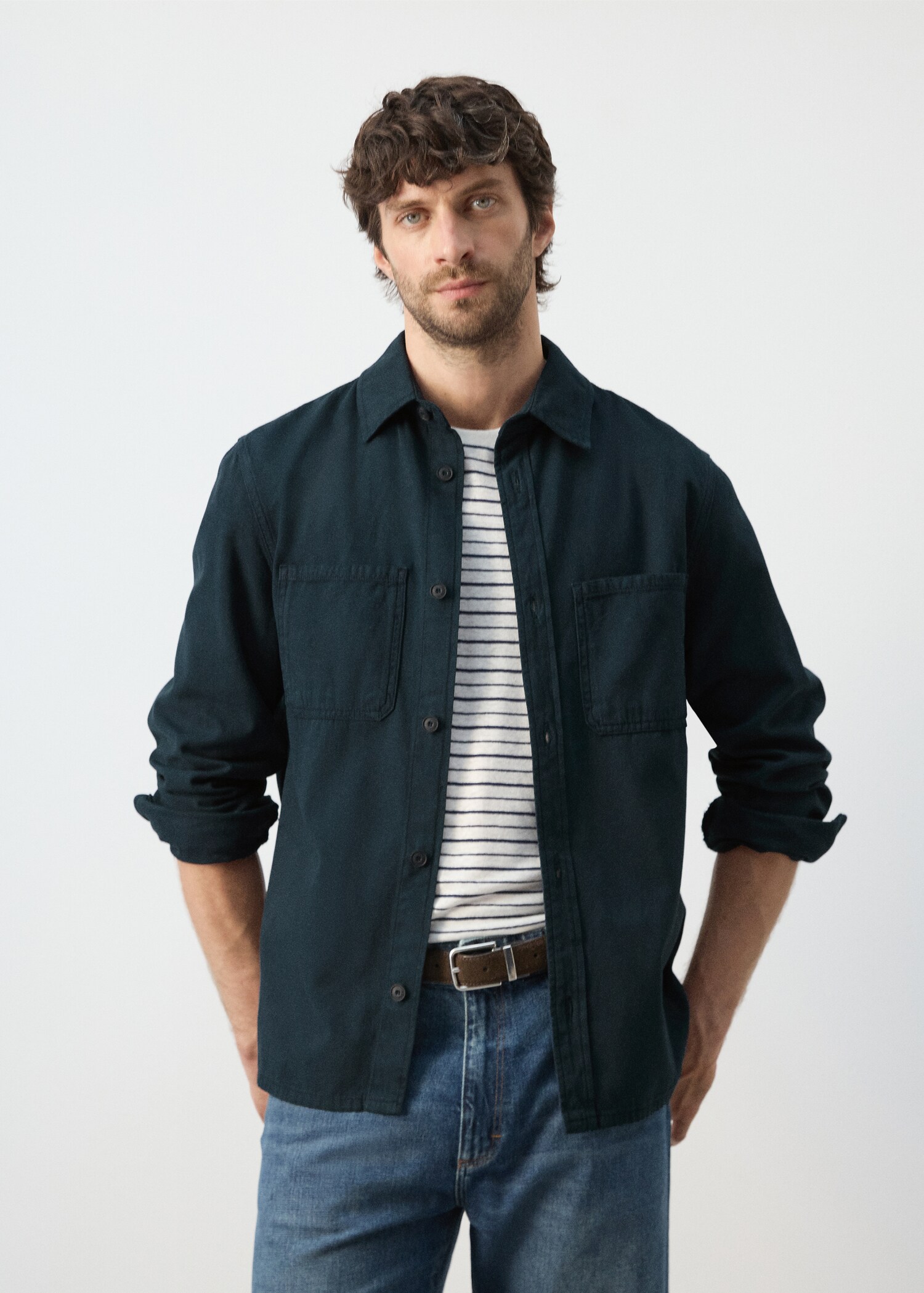 100% cotton overshirt with pockets - Medium plane